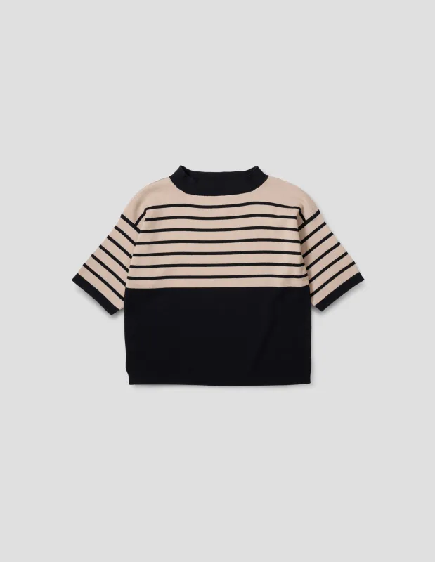 BRETON YOKE JUMPER | COTTON CASHMERE | BLACK / OATMEAL sold by Margaret Howell