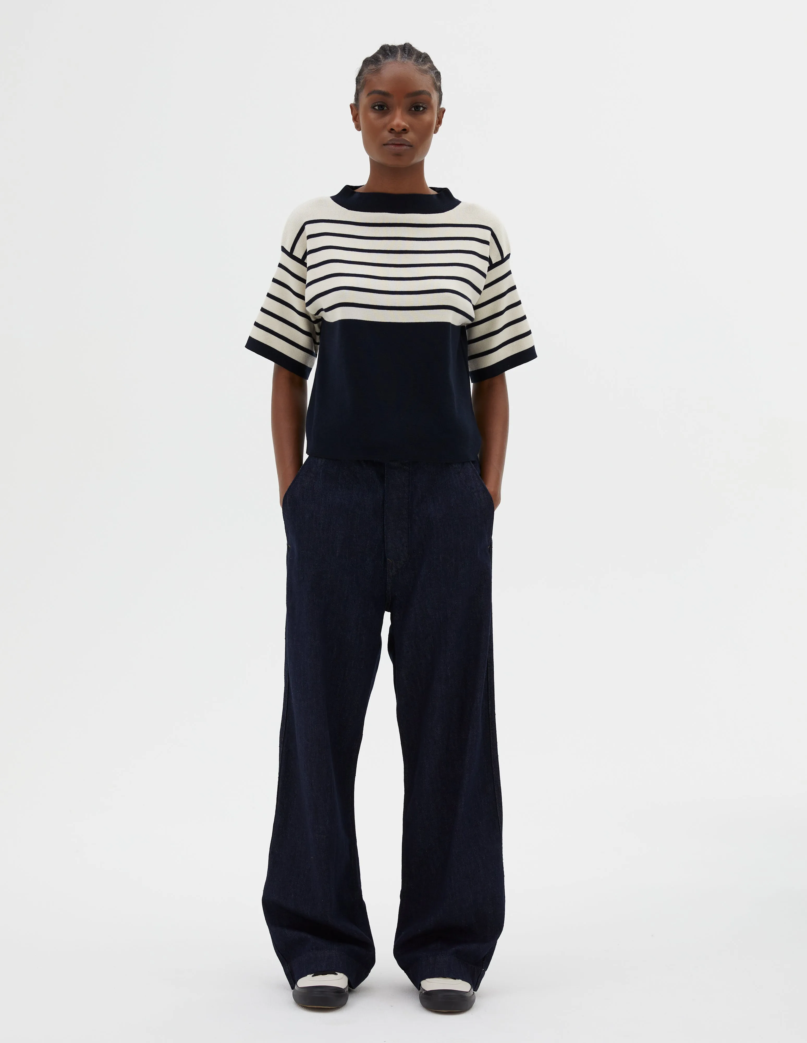 BRETON YOKE JUMPER | COTTON CASHMERE | NAVY / ECRU sold by Margaret Howell product image thumbnail 2