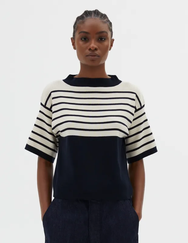 BRETON YOKE JUMPER | COTTON CASHMERE | NAVY / ECRU sold by Margaret Howell