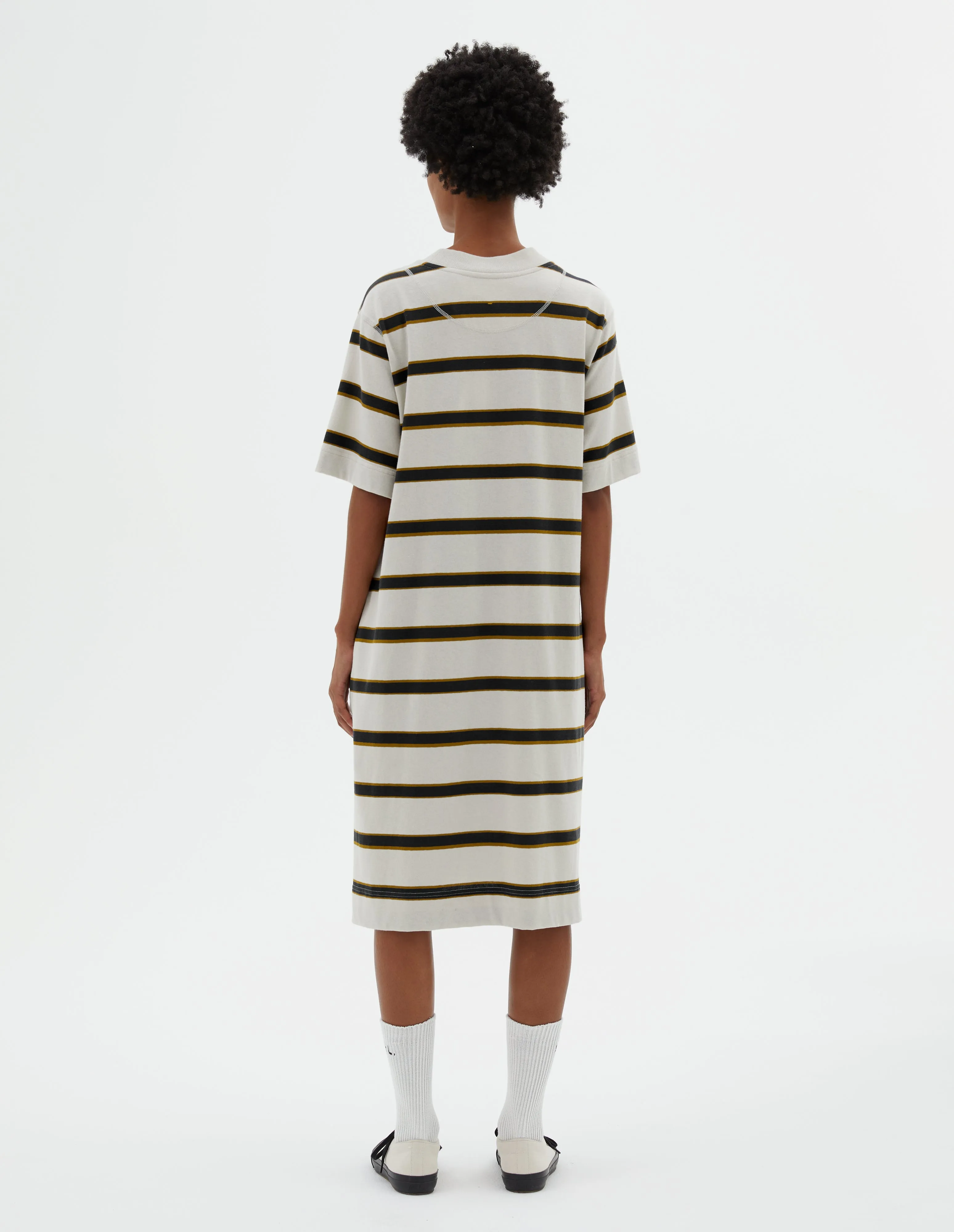 MHL. MATELOT T SHIRT DRESS | OUTLINE STRIPE JERSEY | CHALK / OCHRE / CARBON sold by Margaret Howell product image thumbnail 2
