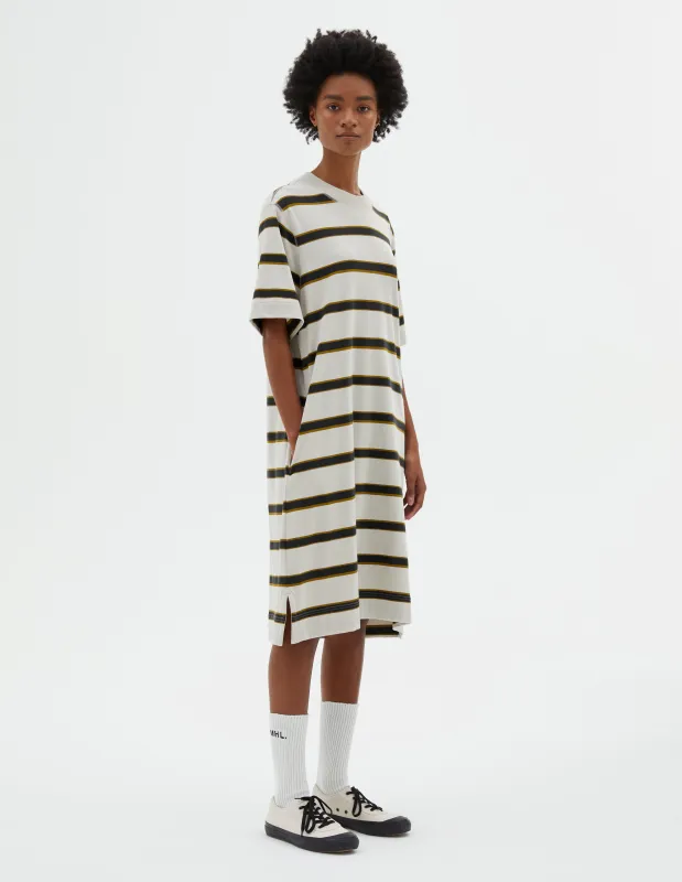MHL. MATELOT T SHIRT DRESS | OUTLINE STRIPE JERSEY | CHALK / OCHRE / CARBON sold by Margaret Howell