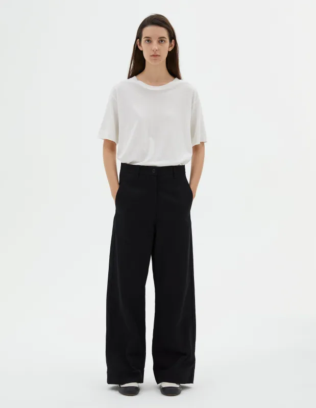 MHL. HIGH WAISTED FLAT FRONT TROUSER | HEAVY COTTON DRILL  | BLACK sold by Margaret Howell