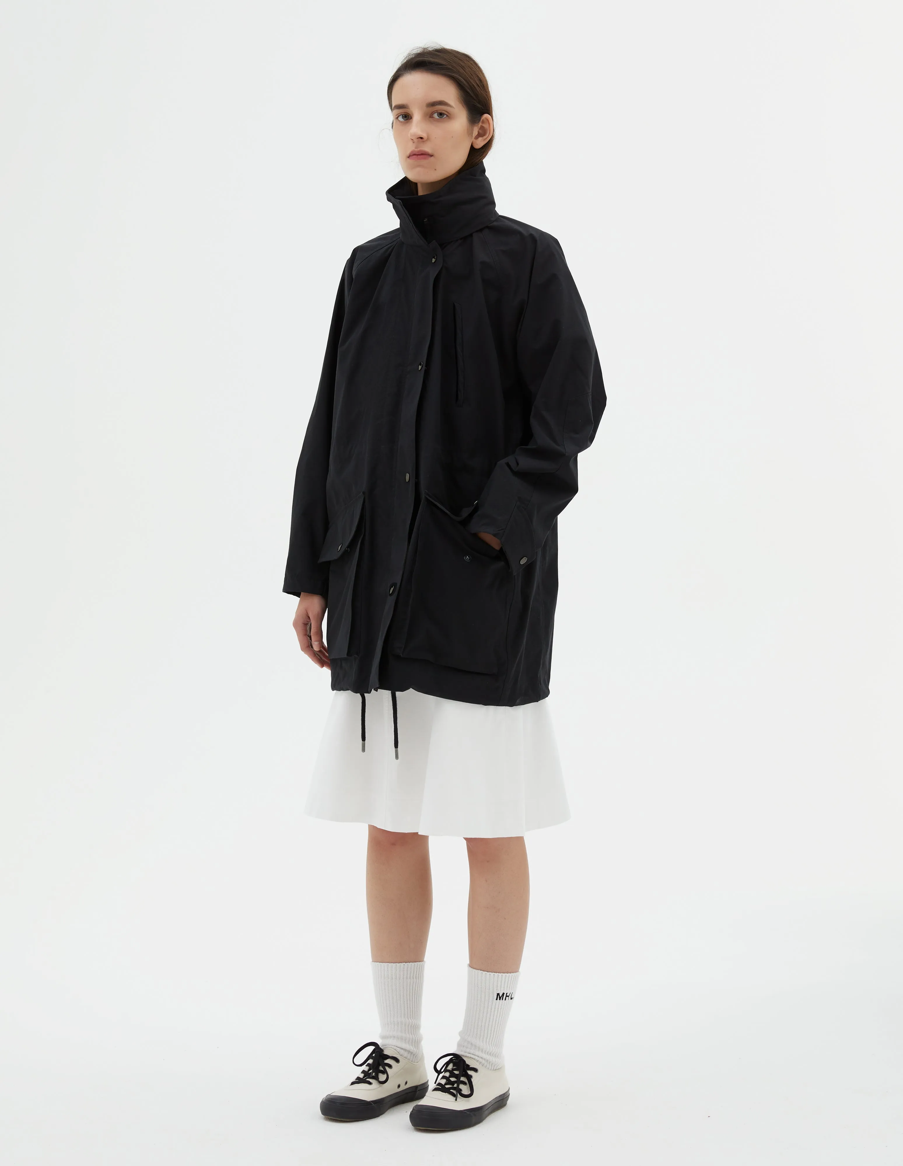 MHL. STAND COLLAR PARKA | PAPER DRY POLYESTER | BLACK sold by Margaret Howell product image thumbnail 2