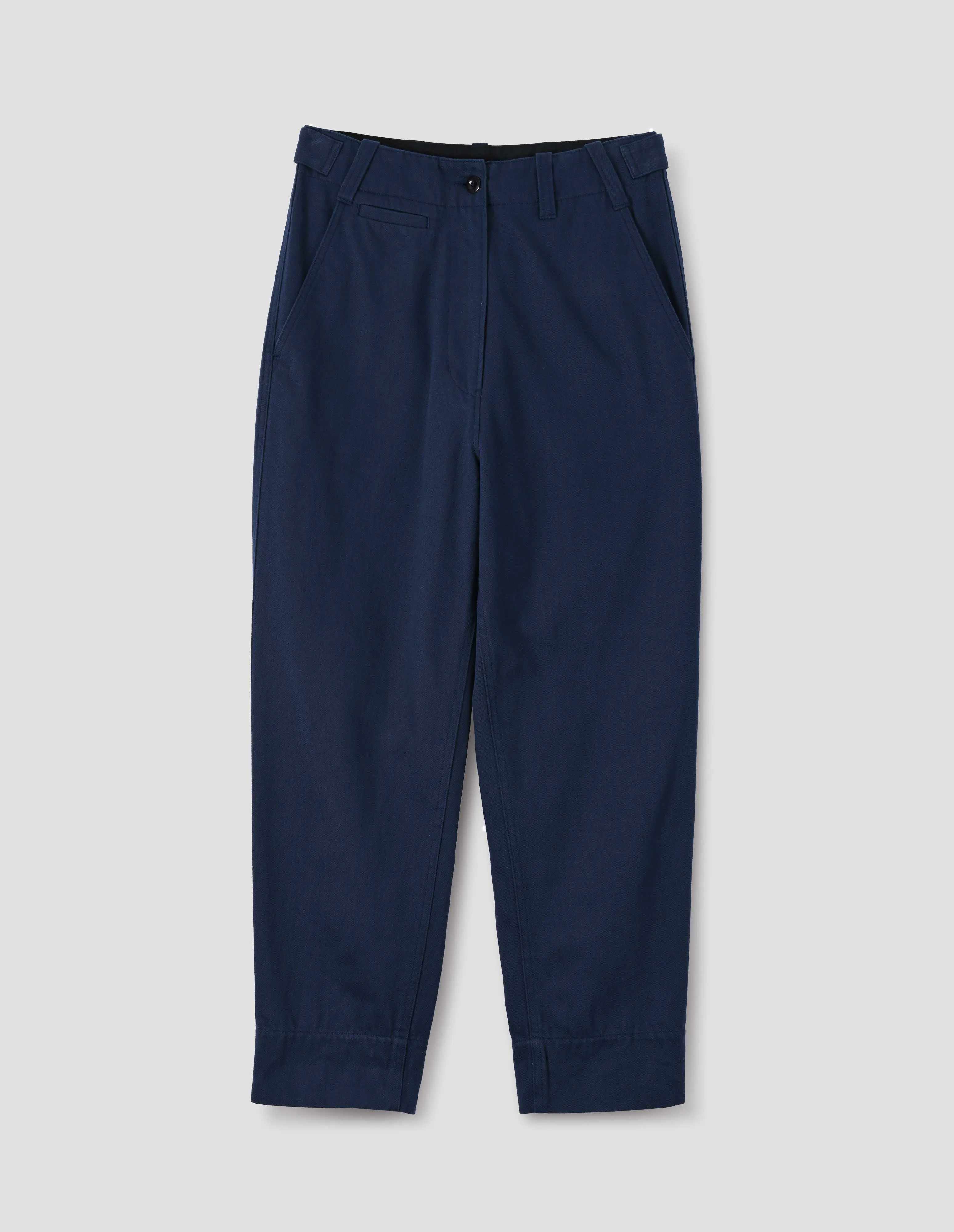 MHL. TAB WAIST TAPERED TROUSER | WORN COTTON DRILL | INDIGO sold by Margaret Howell product image thumbnail 3