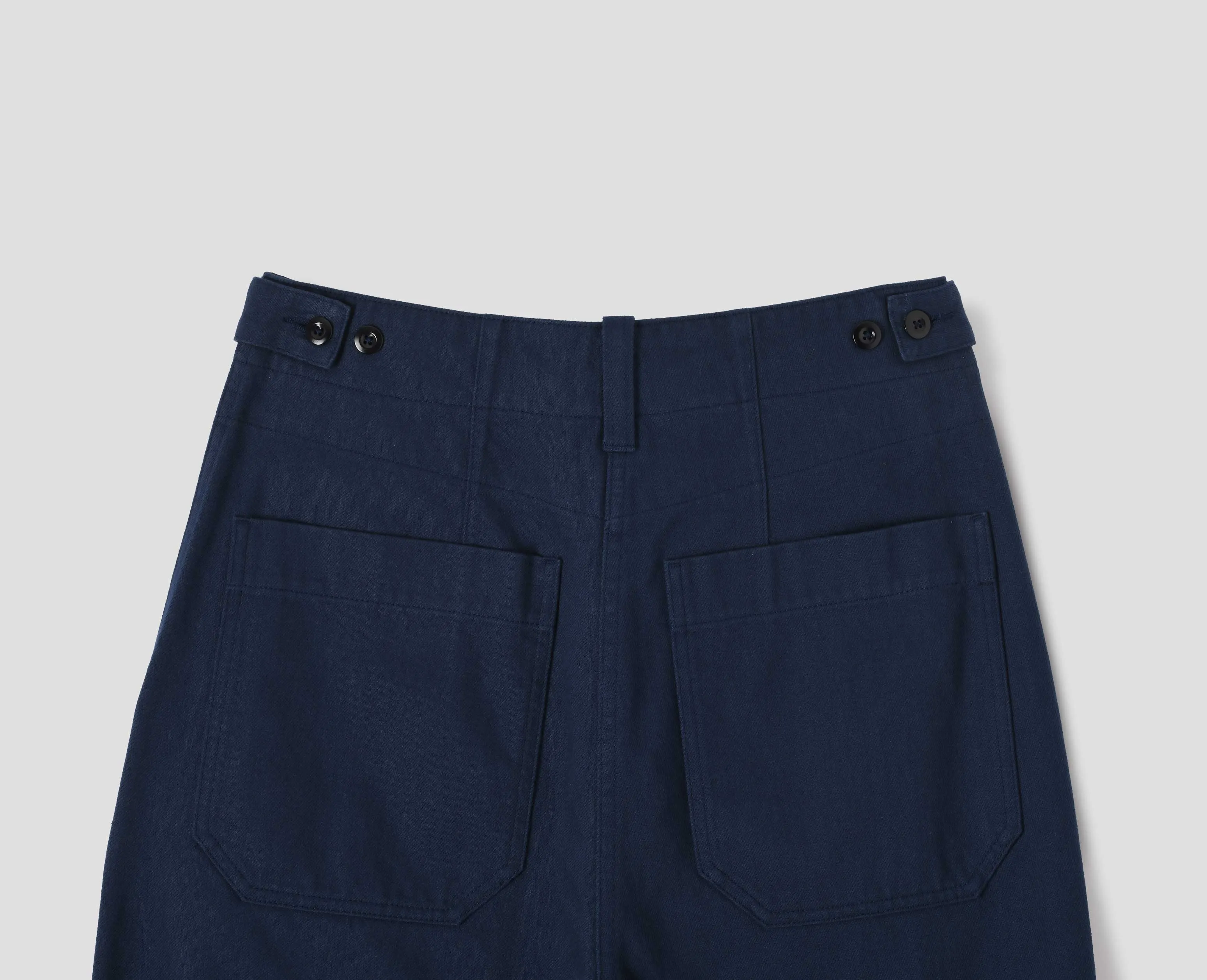 MHL. TAB WAIST TAPERED TROUSER | WORN COTTON DRILL | INDIGO sold by Margaret Howell product image thumbnail 4