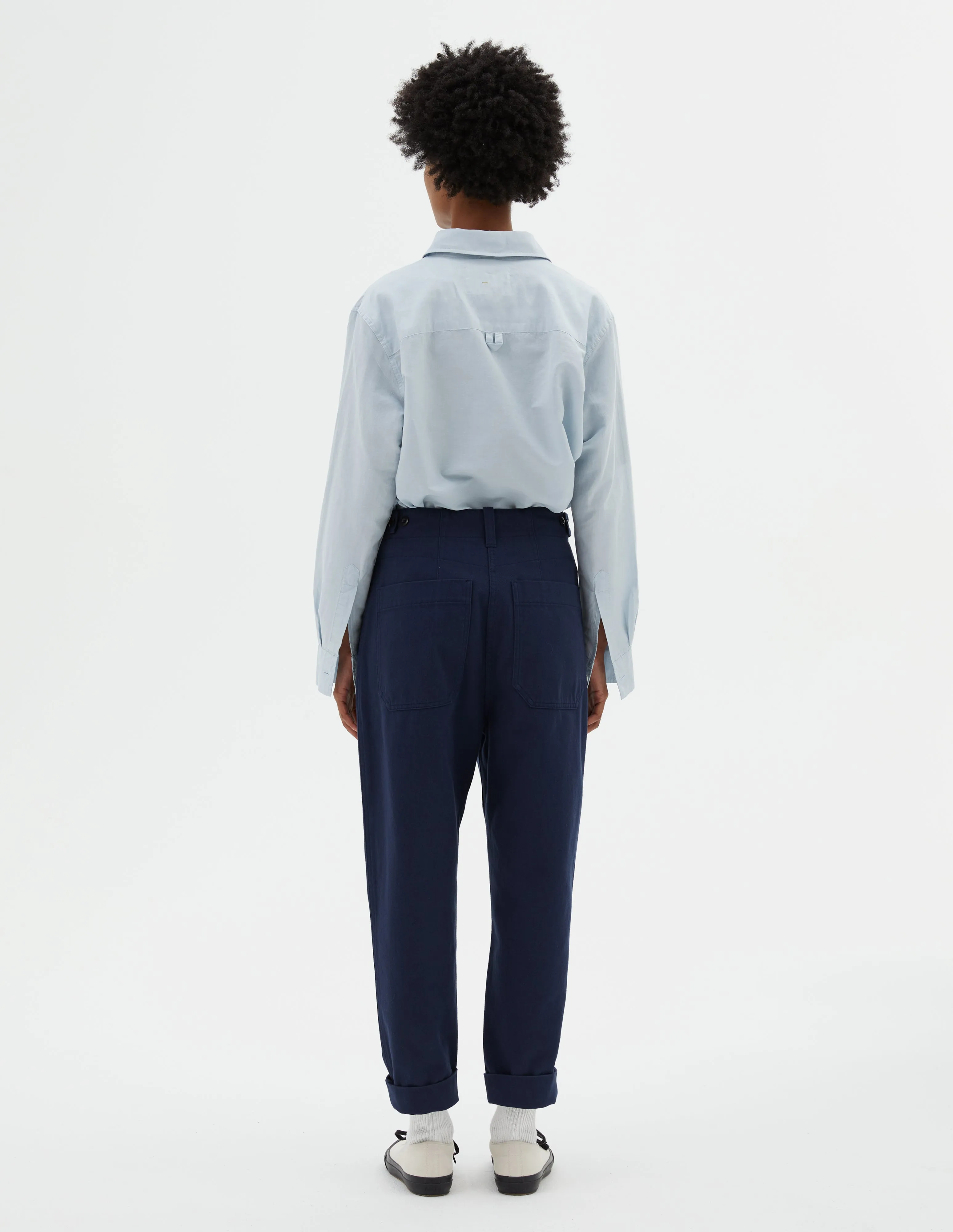 MHL. TAB WAIST TAPERED TROUSER | WORN COTTON DRILL | INDIGO sold by Margaret Howell product image thumbnail 2