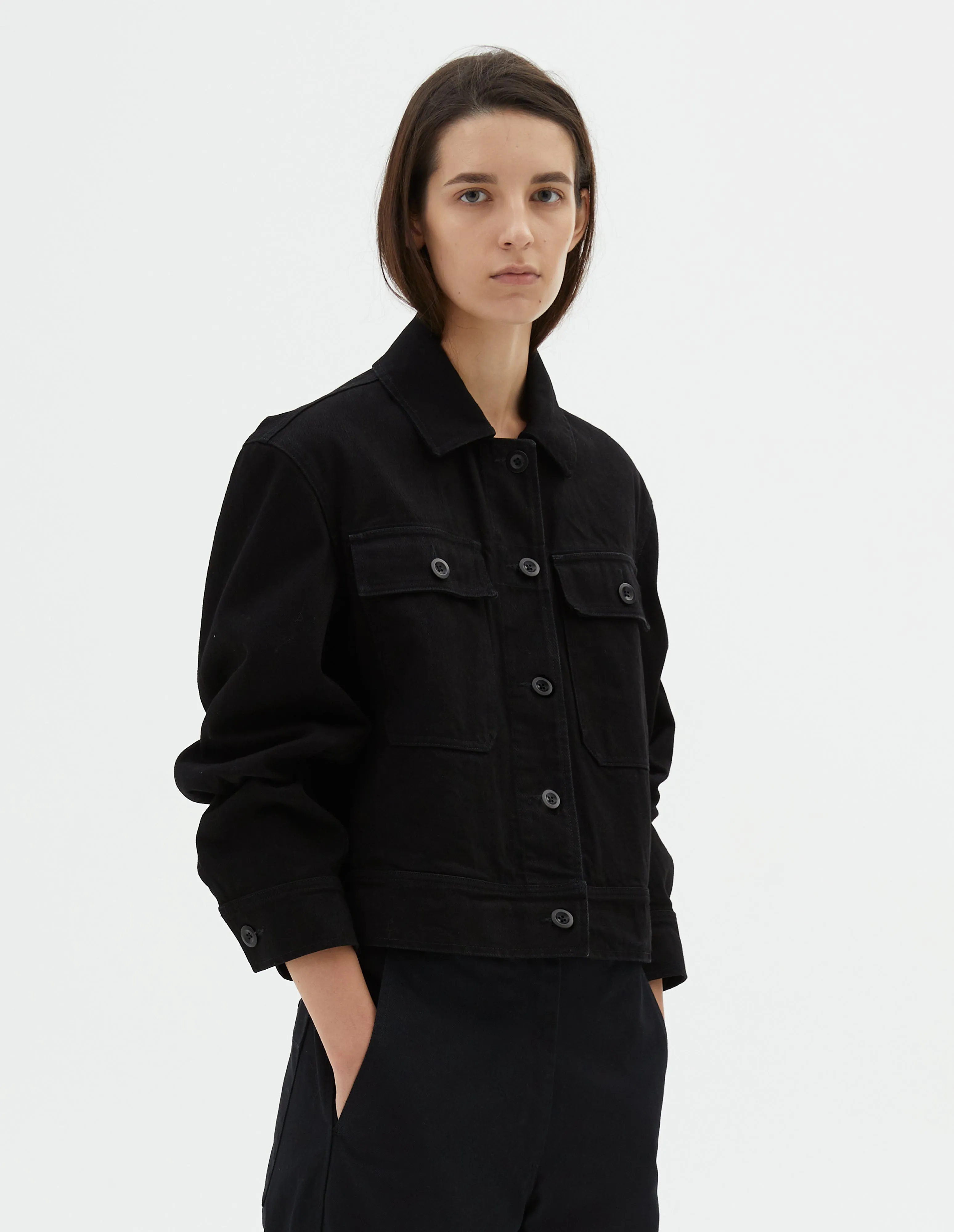 MHL. CROPPED JACKET | HEAVY COTTON DRILL | BLACK sold by Margaret Howell