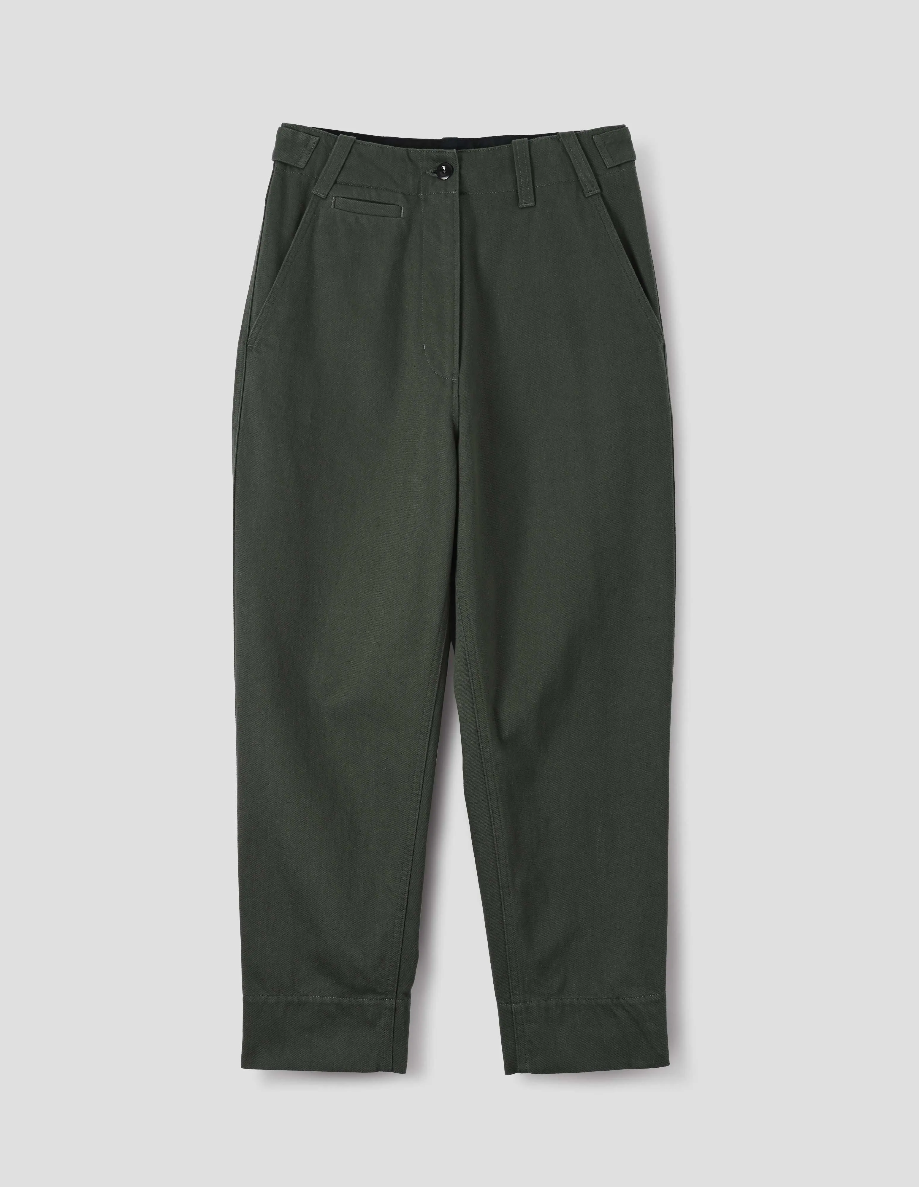 MHL. TAB WAIST TAPERED TROUSER | WORN COTTON DRILL | FOREST sold by Margaret Howell product image thumbnail 4