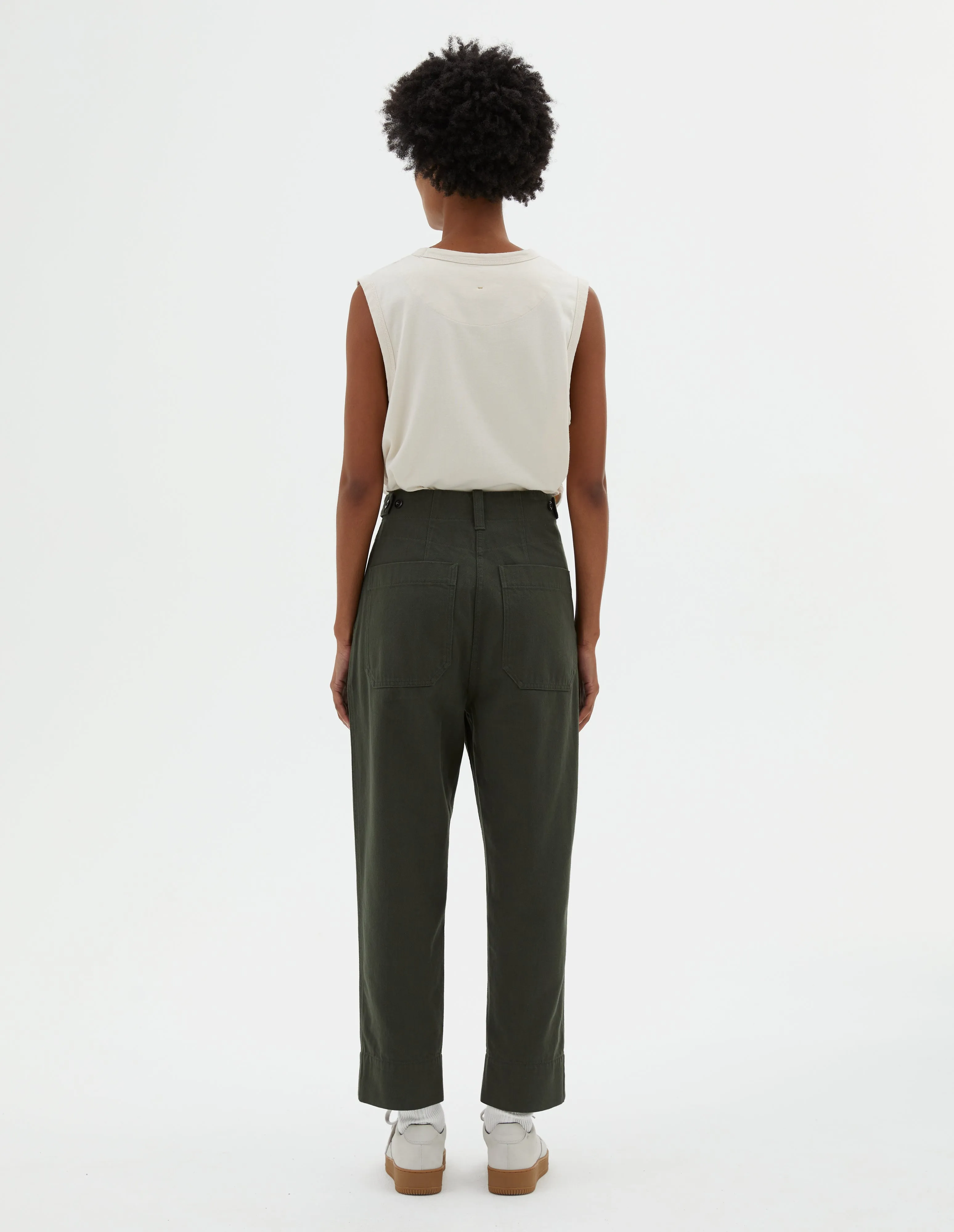 MHL. TAB WAIST TAPERED TROUSER | WORN COTTON DRILL | FOREST sold by Margaret Howell product image thumbnail 3