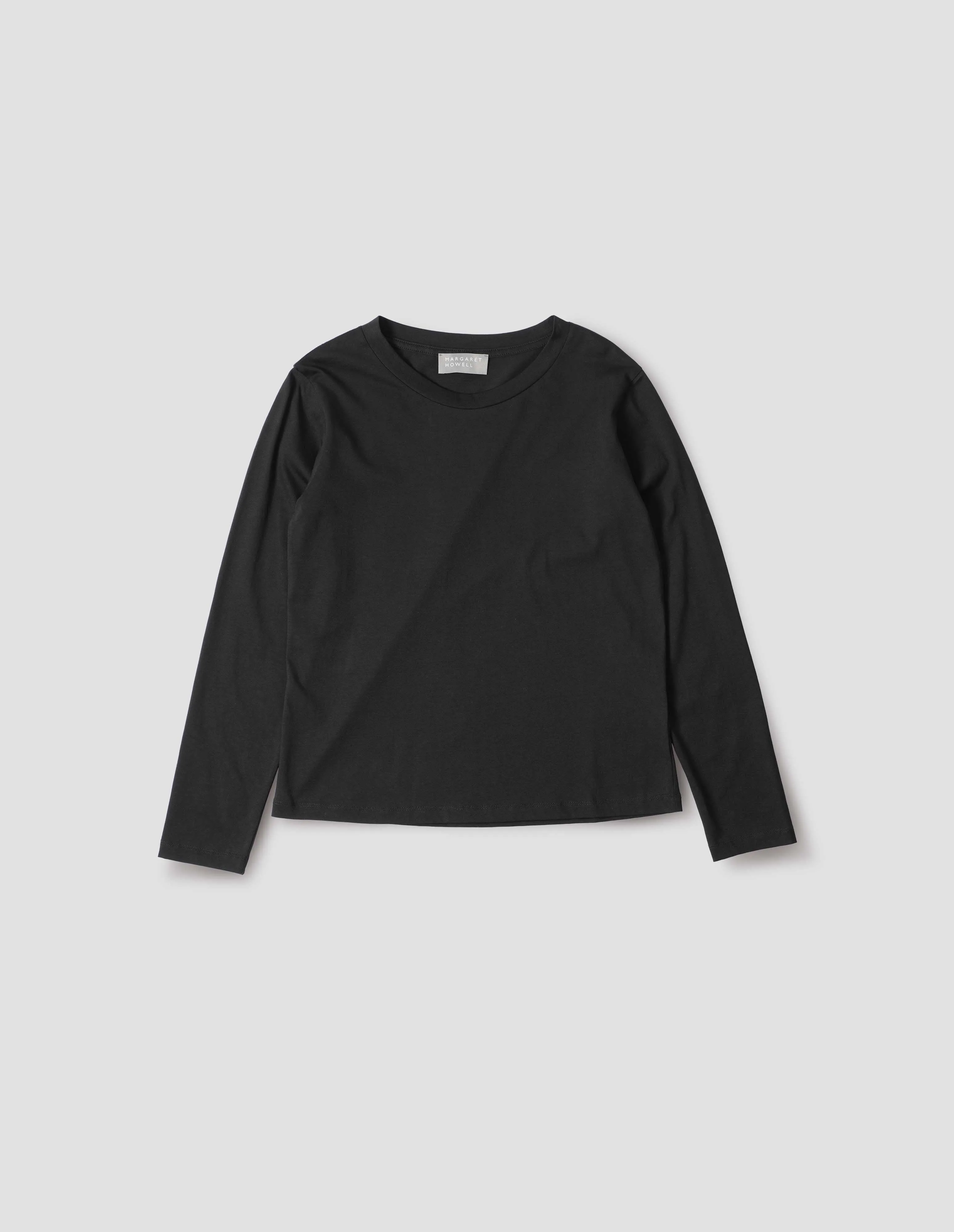 WIDE NECK LONG SLEEVE T SHIRT | FINE COTTON JERSEY | BLACK sold by Margaret Howell product image thumbnail 4