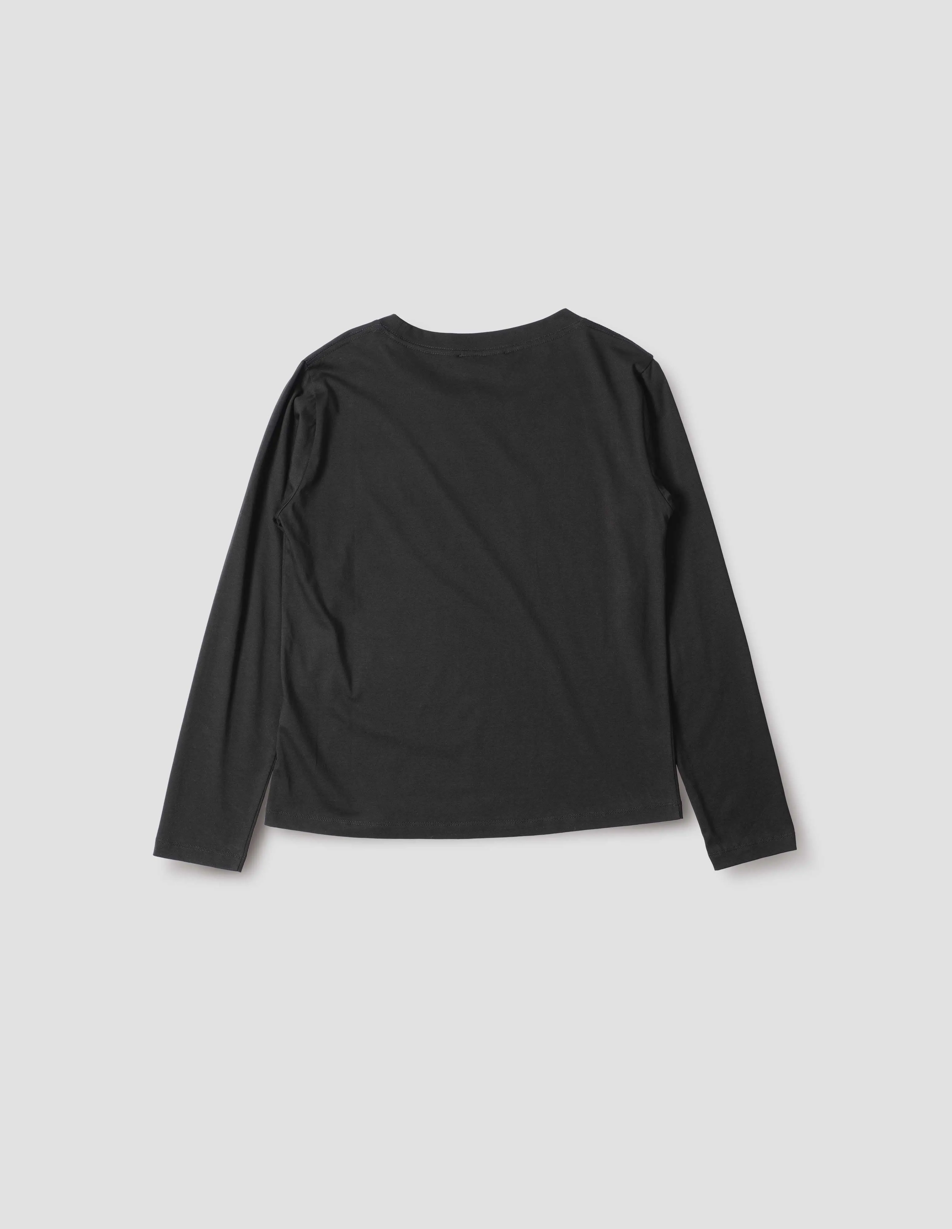 WIDE NECK LONG SLEEVE T SHIRT | FINE COTTON JERSEY | BLACK sold by Margaret Howell product image thumbnail 5