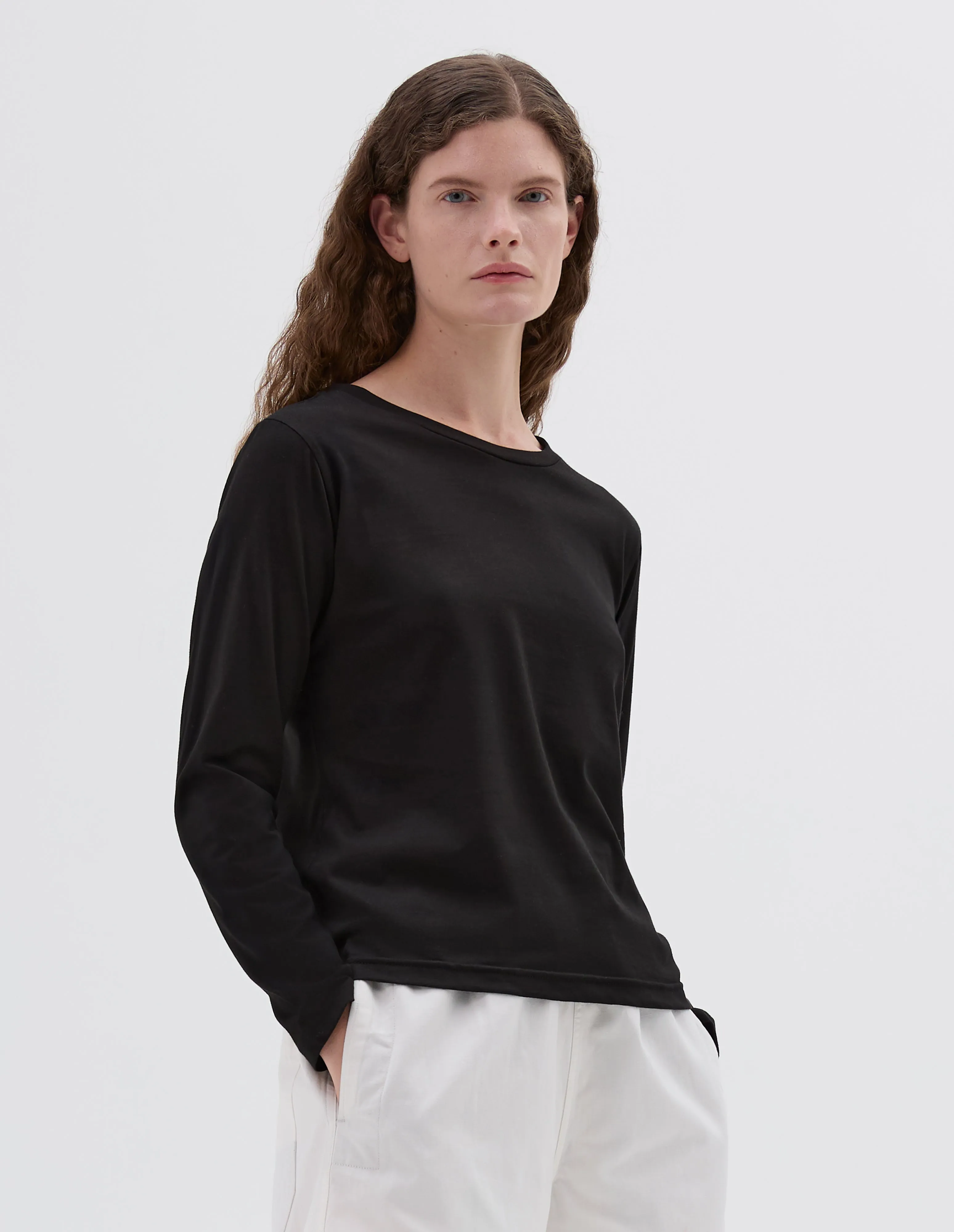 WIDE NECK LONG SLEEVE T SHIRT | FINE COTTON JERSEY | BLACK sold by Margaret Howell