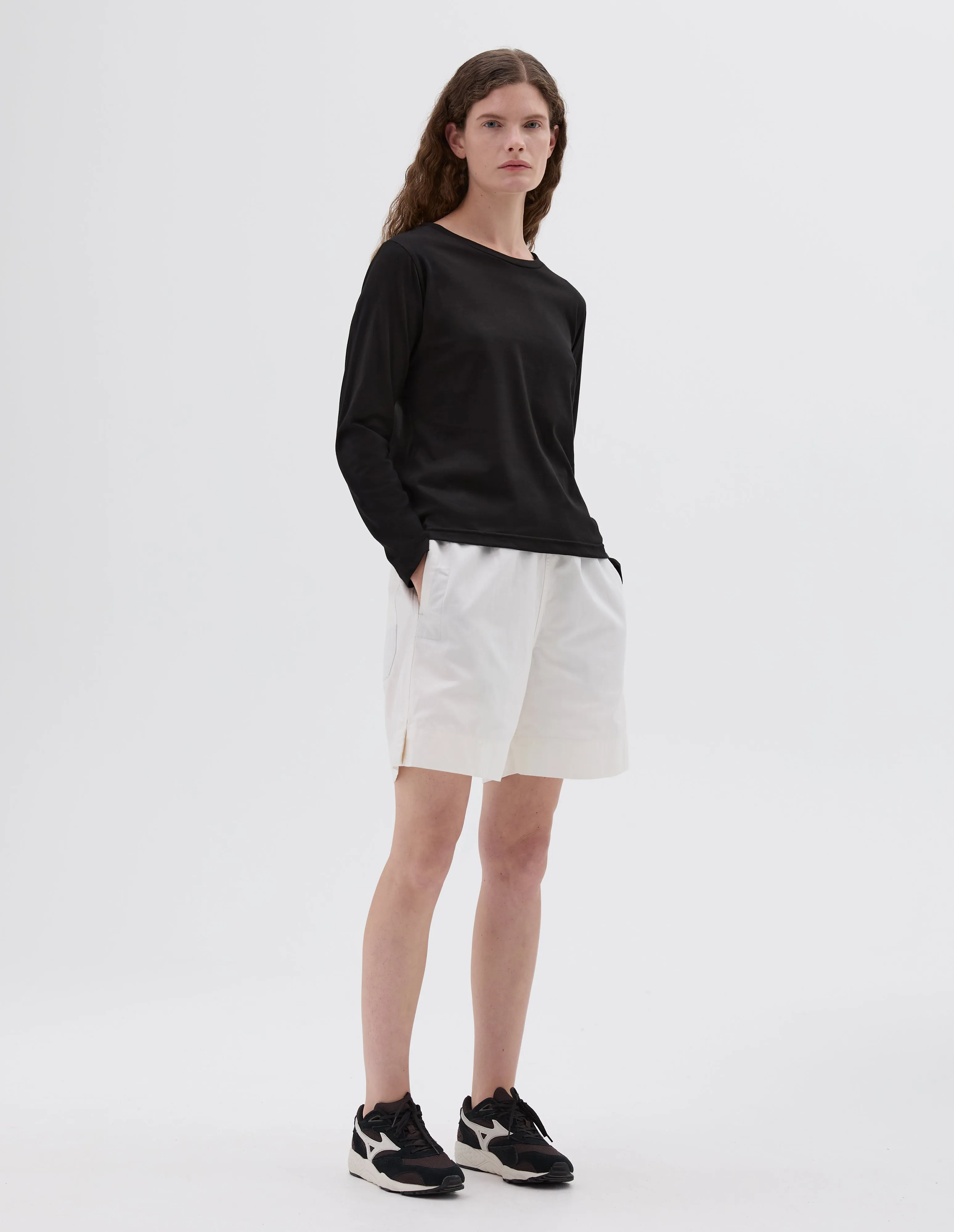 WIDE NECK LONG SLEEVE T SHIRT | FINE COTTON JERSEY | BLACK sold by Margaret Howell product image thumbnail 2