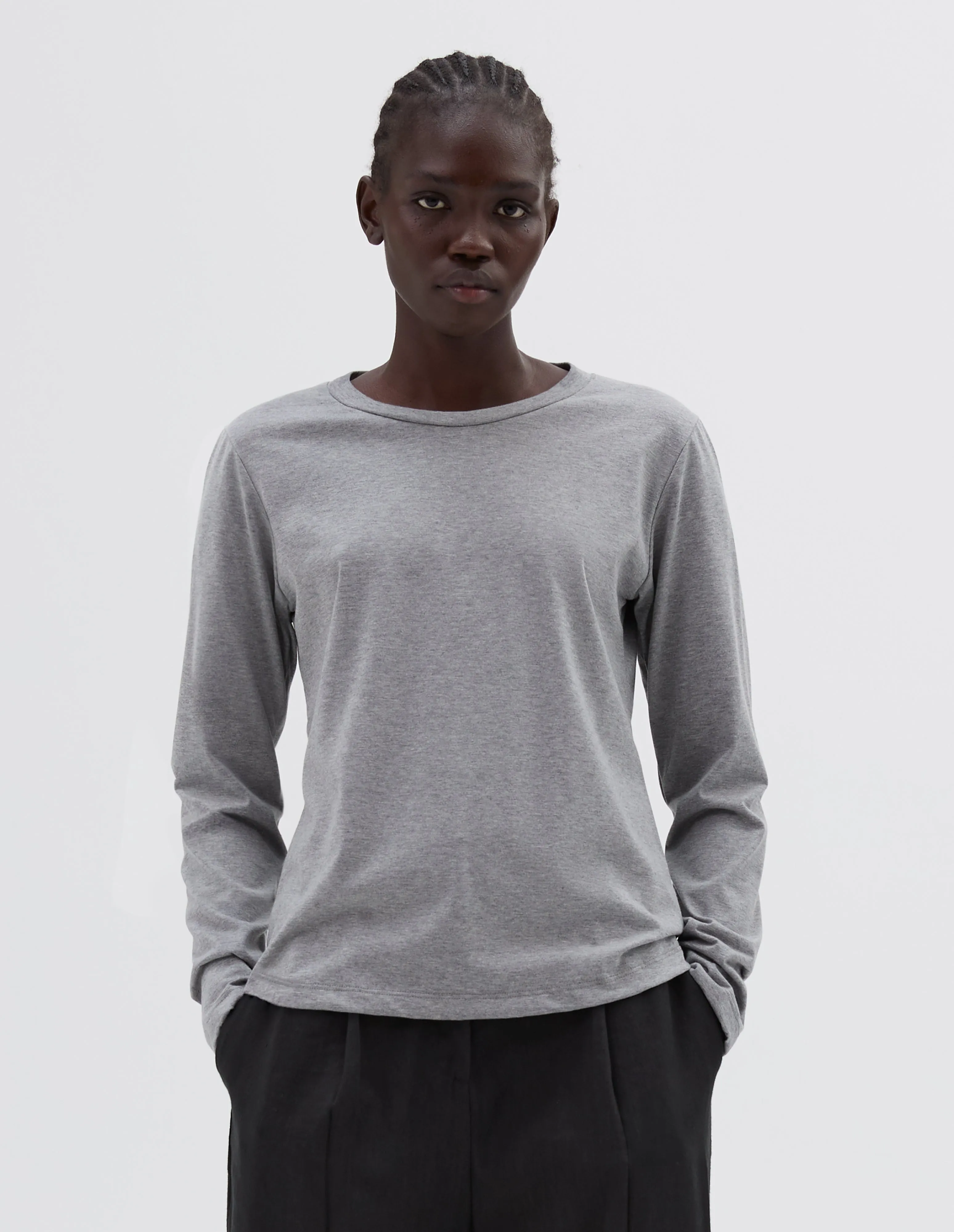 WIDE NECK LONG SLEEVE T SHIRT | FINE COTTON JERSEY | GREY sold by Margaret Howell