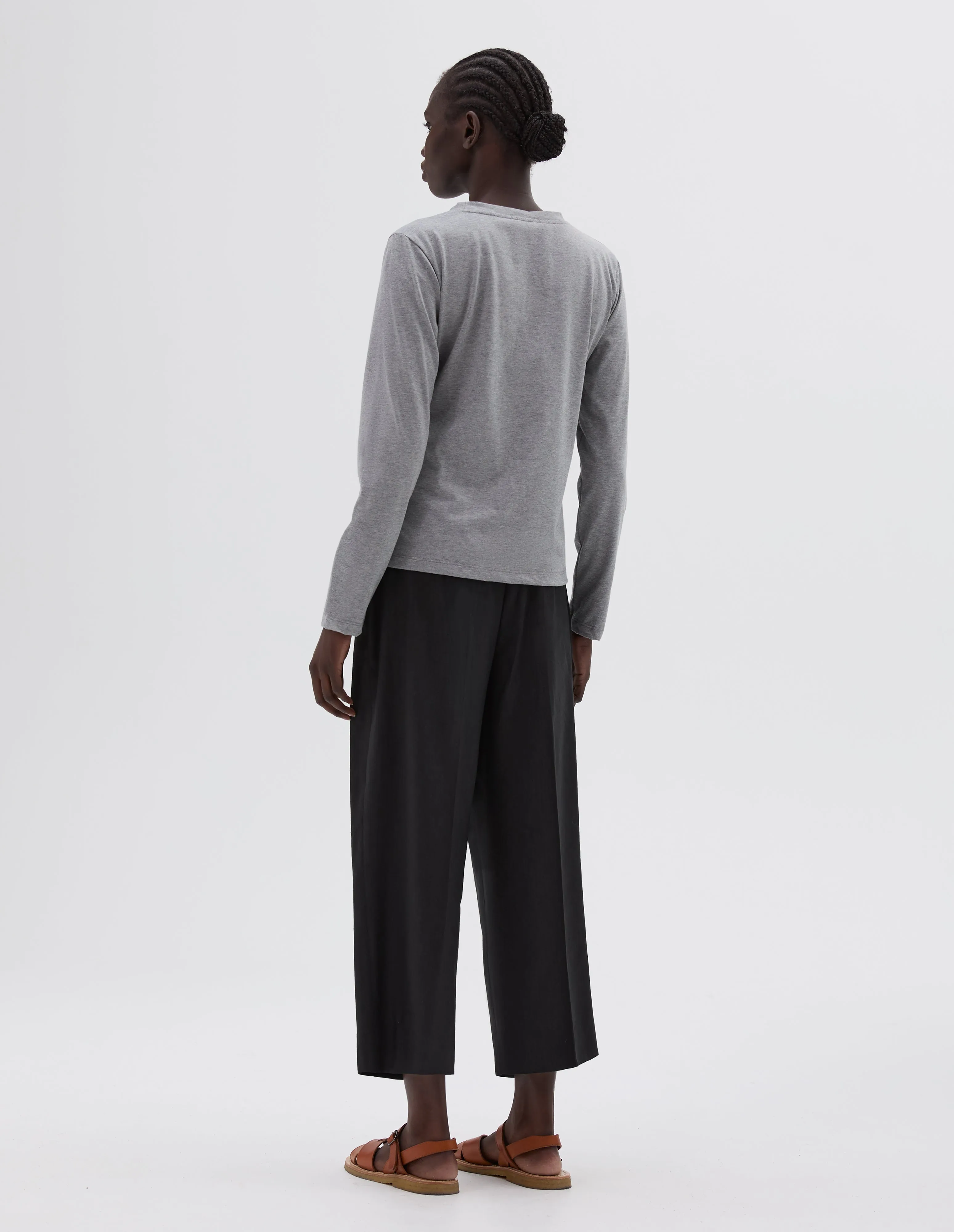WIDE NECK LONG SLEEVE T SHIRT | FINE COTTON JERSEY | GREY sold by Margaret Howell product image thumbnail 3