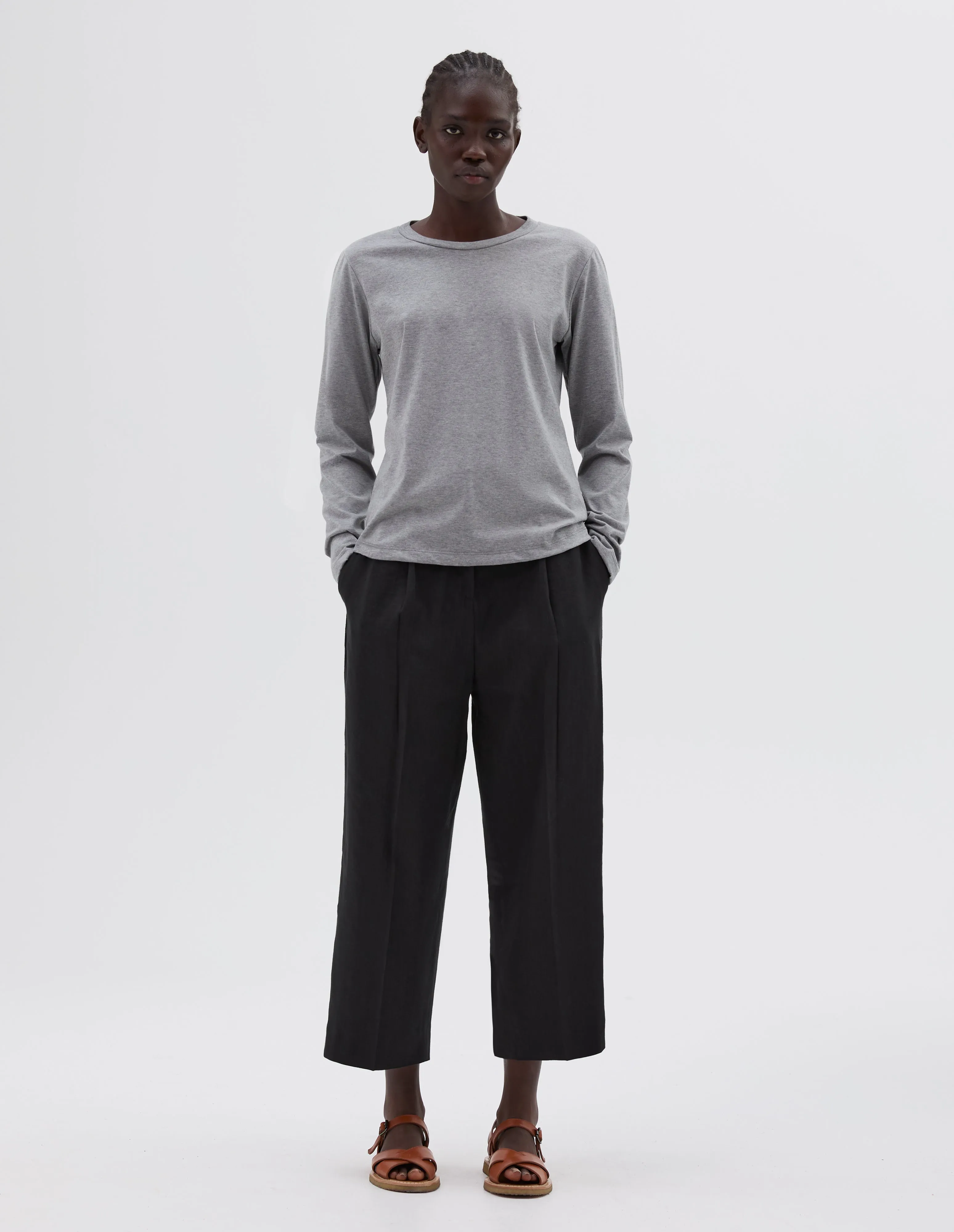 WIDE NECK LONG SLEEVE T SHIRT | FINE COTTON JERSEY | GREY sold by Margaret Howell product image thumbnail 2