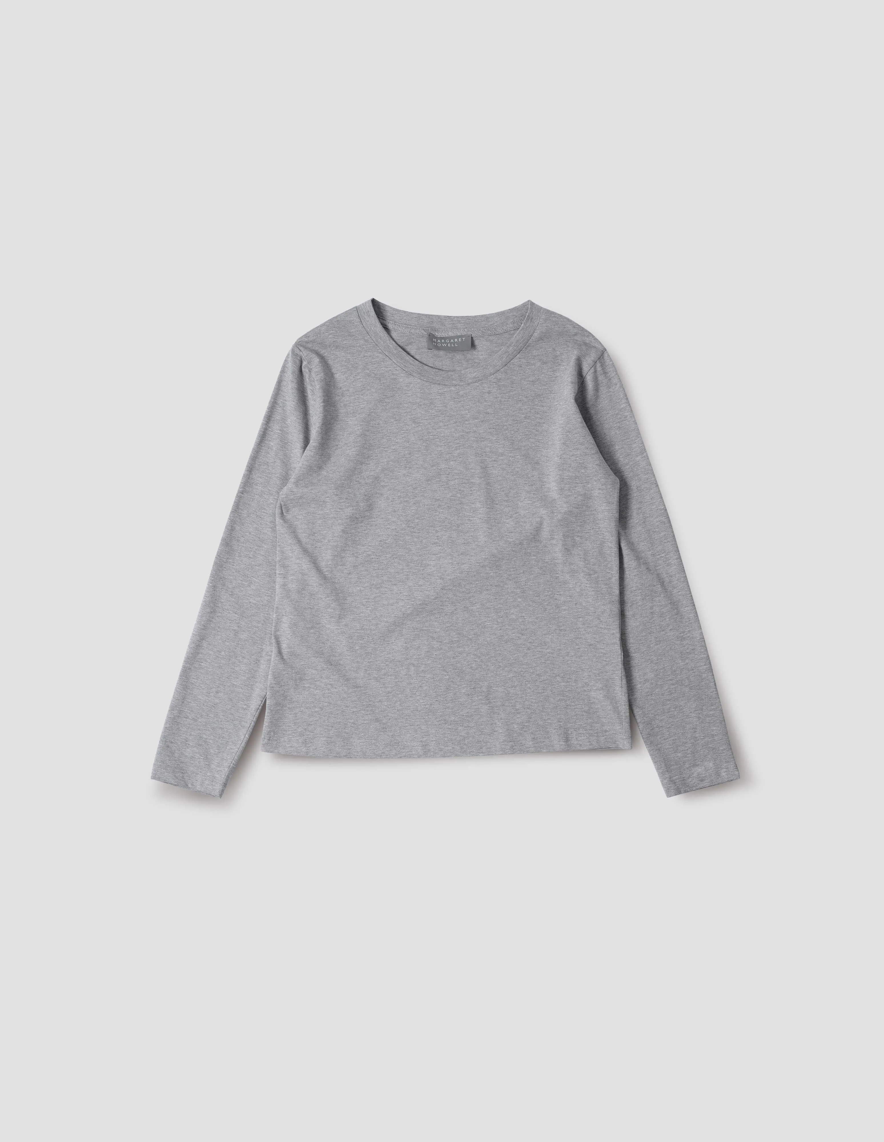 WIDE NECK LONG SLEEVE T SHIRT | FINE COTTON JERSEY | GREY sold by Margaret Howell product image thumbnail 4
