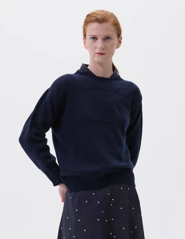 TEXTURED YOKE GUERNSEY | MERINO CASHMERE | NAVY sold by Margaret Howell
