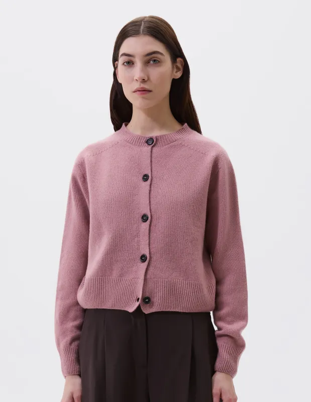 SMALL CREW NECK CARDIGAN | MERINO CASHMERE | PINK sold by Margaret Howell