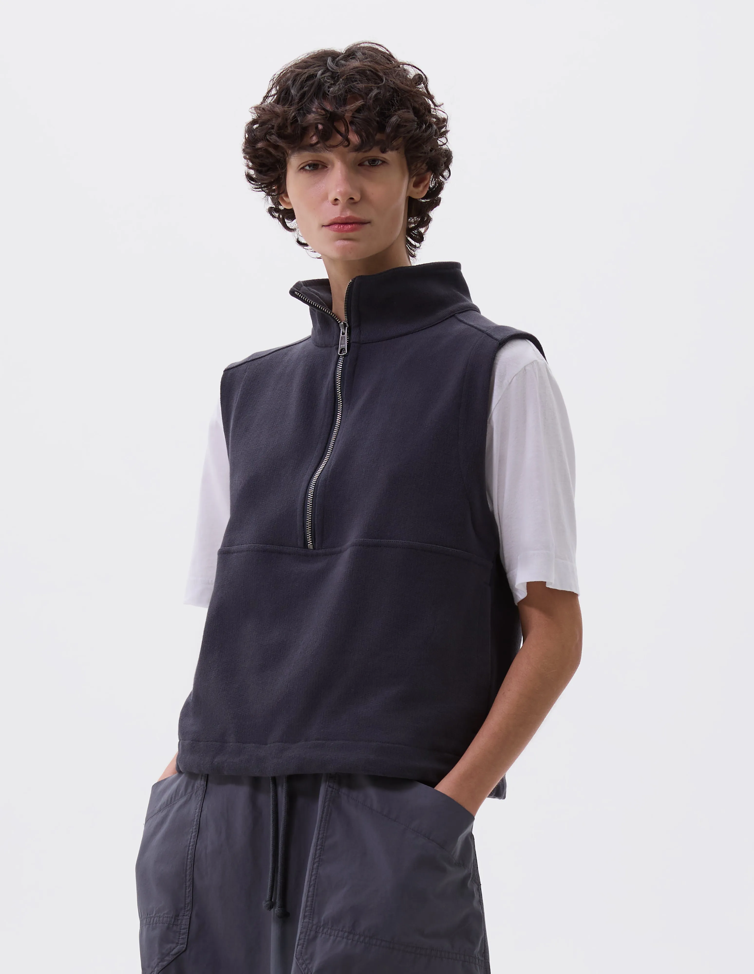 MHL. SLEEVELESS TRACK TOP | LIGHTWEIGHT LOOPBACK | INK sold by Margaret Howell