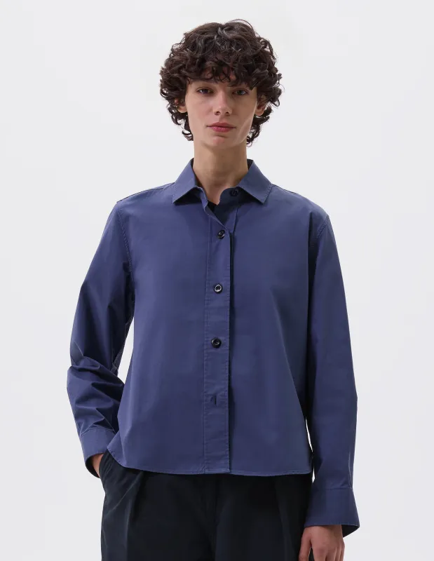 MHL. SIMPLE SHIRT | LIGHTWEIGHT BRUSHED COTTON | INDIGO sold by Margaret Howell