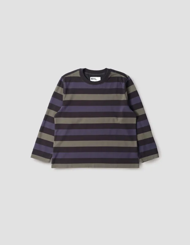 MHL. CREW NECK MATELOT | THREE COLOUR BLOCK STRIPE | OFF BLACK / INDIGO / UNIFORM GREEN sold by Margaret Howell