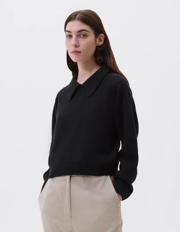 LARGE COLLARED JUMPER | SOFT SPUN WOOL | BLACK sold by Margaret Howell
