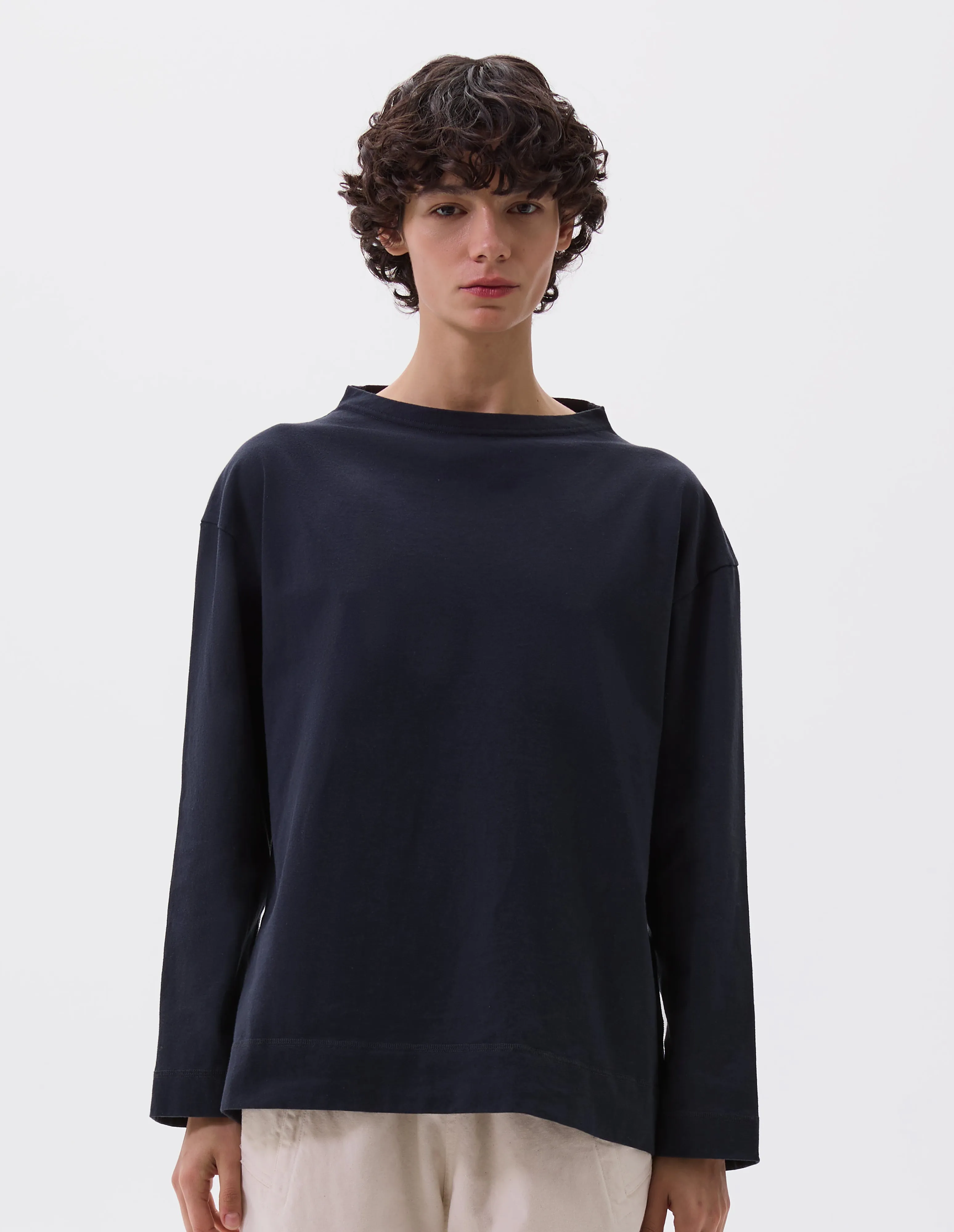 MHL. SMOCK NECK T SHIRT | DENSE COTTON JERSEY | INK sold by Margaret Howell
