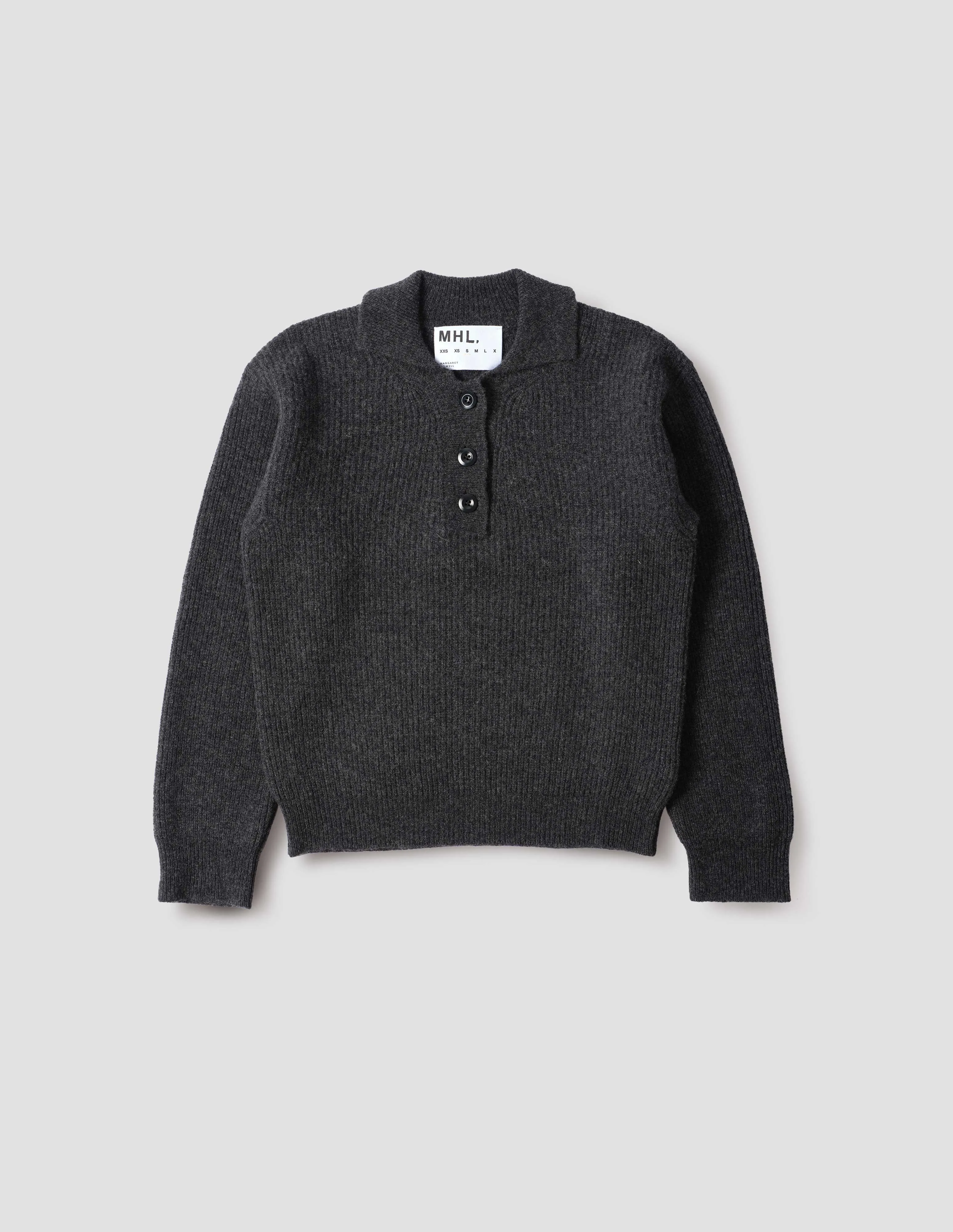 MHL. 3 BUTTON POLO | LAMBSWOOL | CHARCOAL sold by Margaret Howell product image thumbnail 4