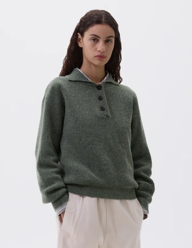 MHL. 3 BUTTON POLO | LAMBSWOOL | SAGE sold by Margaret Howell
