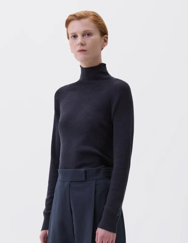 RIBBED HIGH NECK JUMPER | CLASSIC MERINO | SLATE sold by Margaret Howell