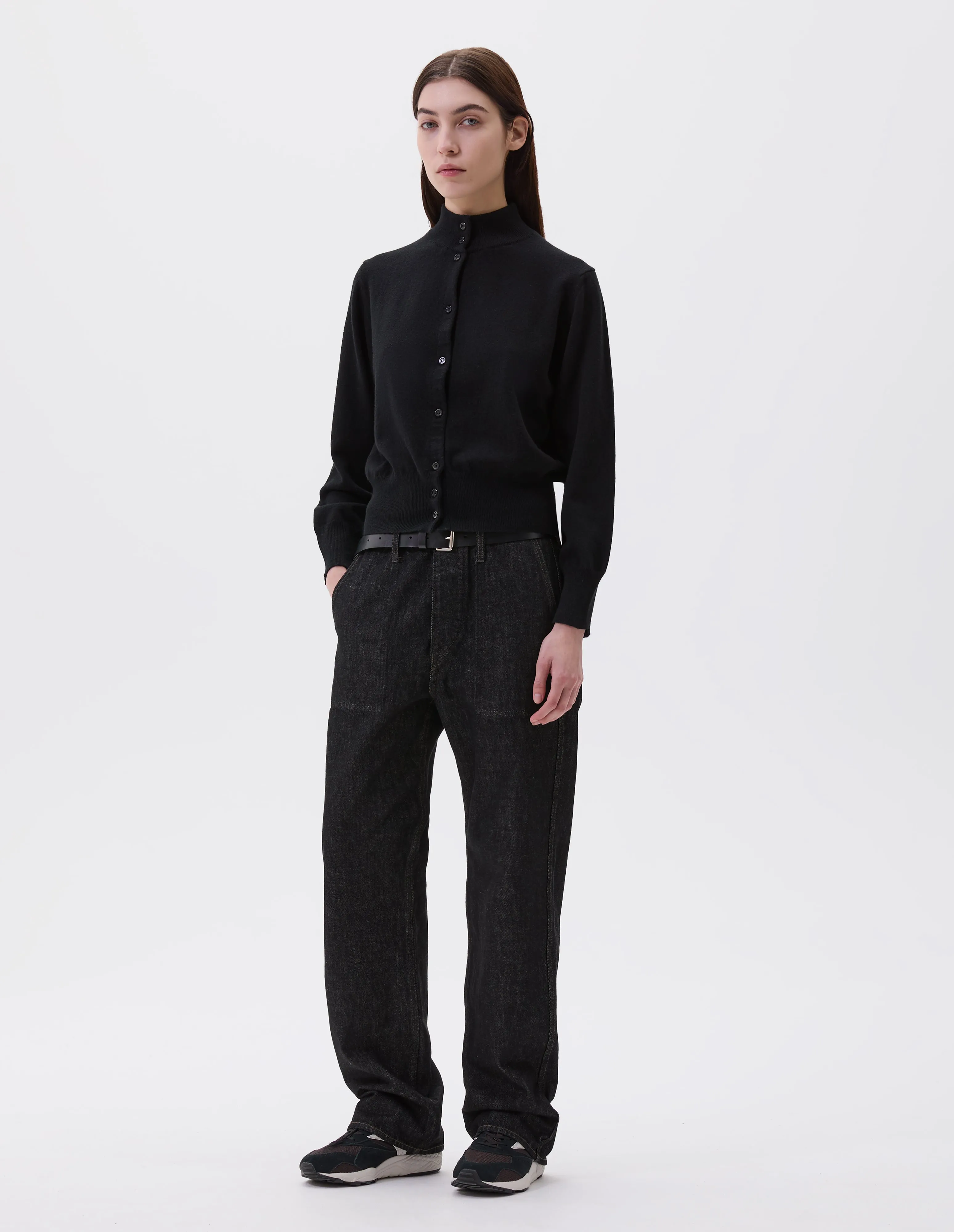 HIGH NECK BOMBER CARDIGAN | MERINO CASHMERE | BLACK sold by Margaret Howell product image thumbnail 2