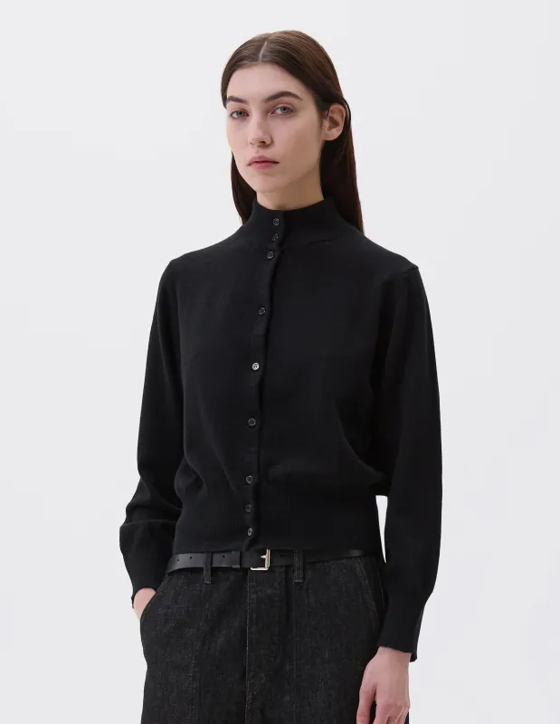 HIGH NECK BOMBER CARDIGAN | MERINO CASHMERE | BLACK sold by Margaret Howell