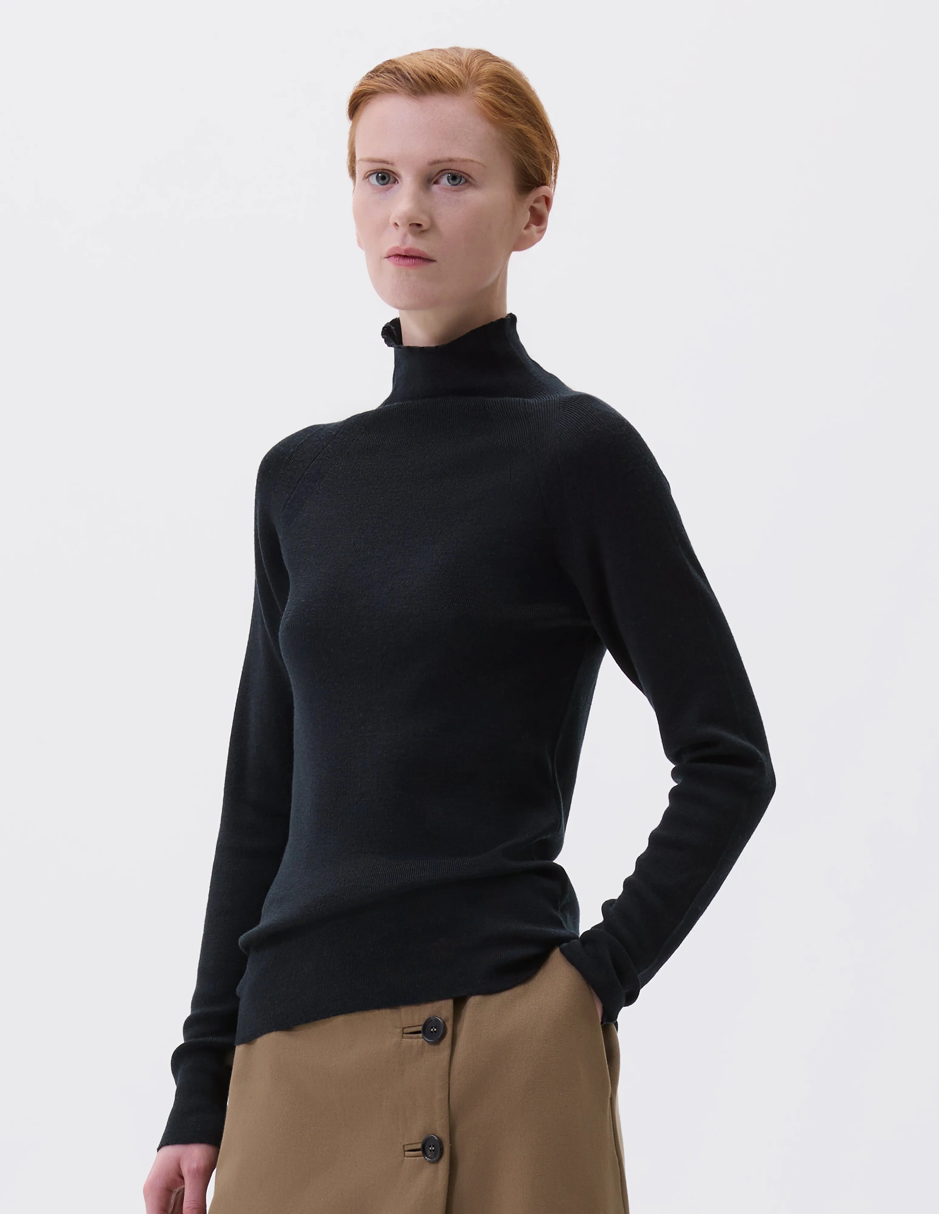 RIBBED HIGH NECK JUMPER | CLASSIC MERINO | BLACK sold by Margaret Howell