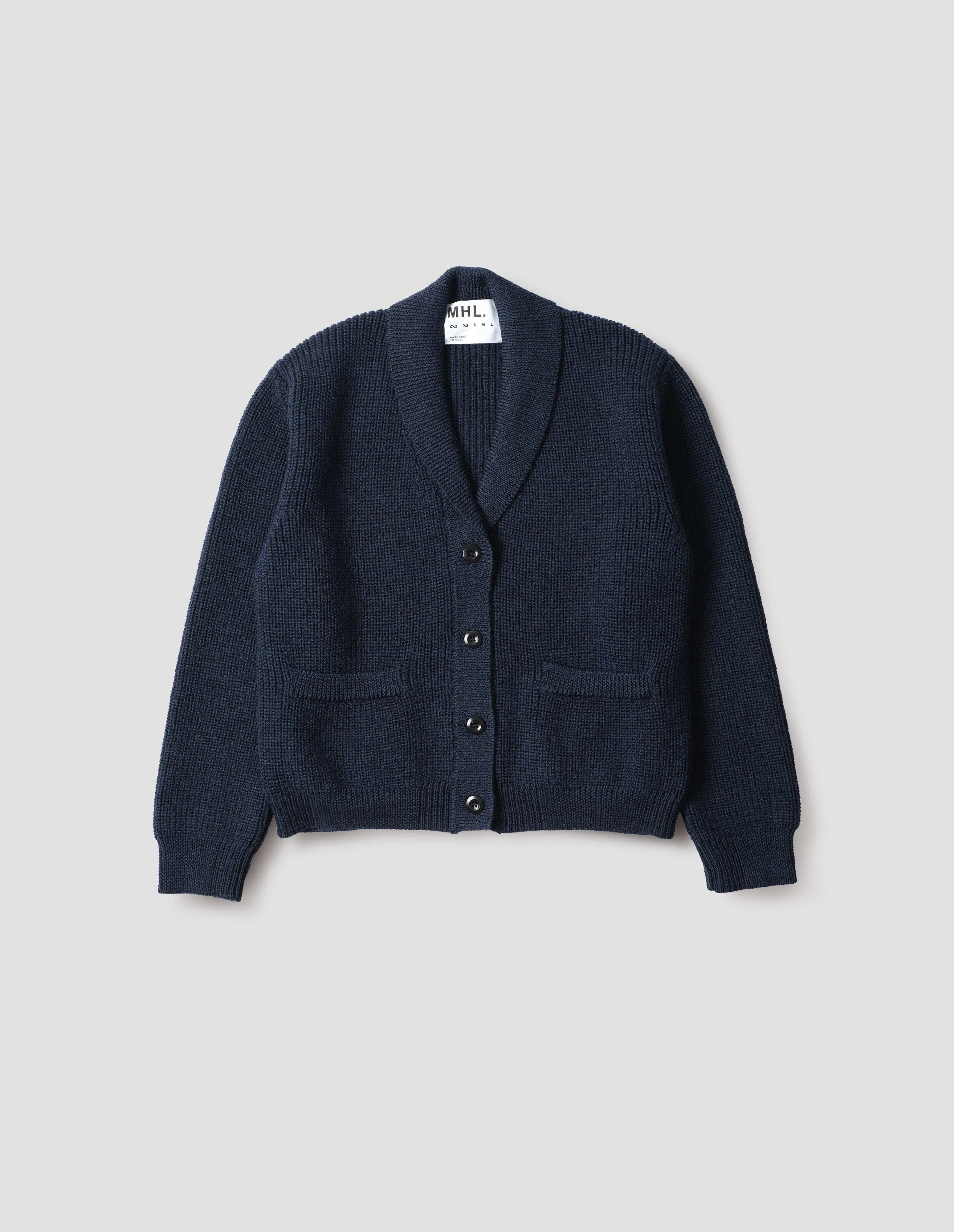 MHL. SHAWL COLLAR CARDIGAN | PURE WOOL | DARK NAVY sold by Margaret Howell product image thumbnail 4