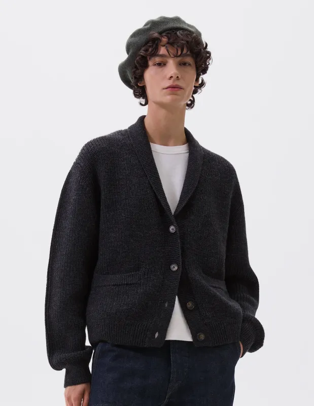 MHL. SHAWL COLLAR CARDIGAN | PURE WOOL | CHARCOAL sold by Margaret Howell