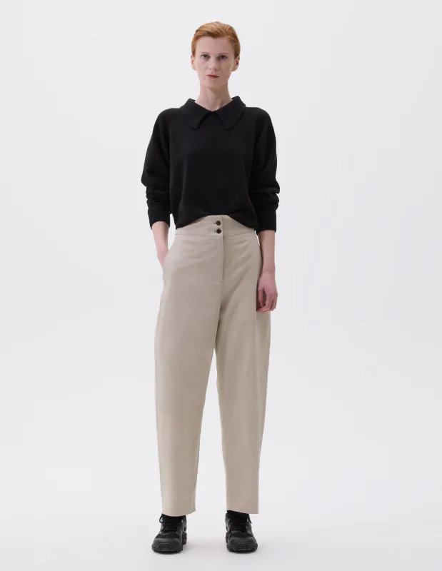 DEEP WAISTBAND TROUSERS | COTTON LINEN TWILL | STONE sold by Margaret Howell