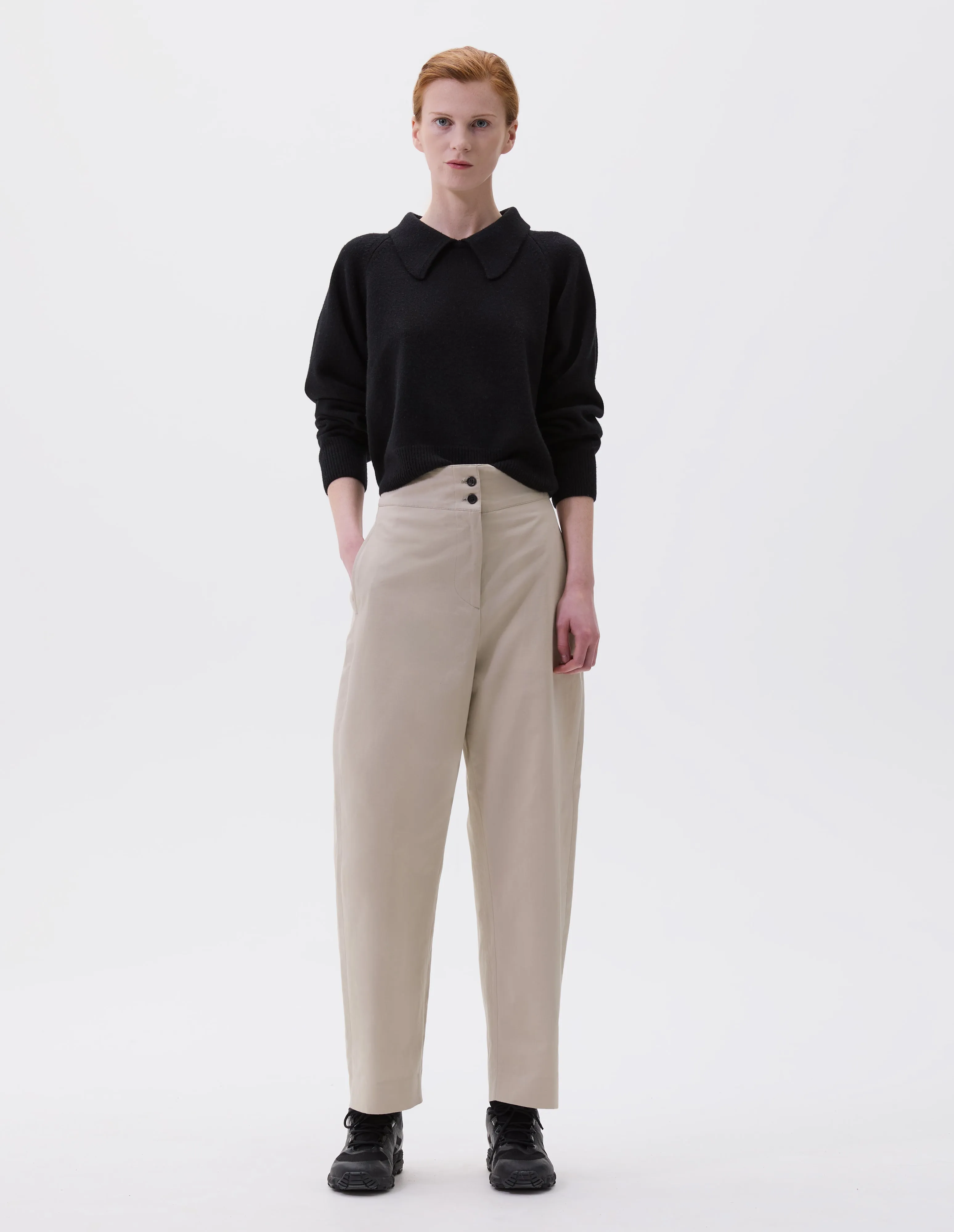 DEEP WAISTBAND TROUSERS | COTTON LINEN TWILL | STONE sold by Margaret Howell