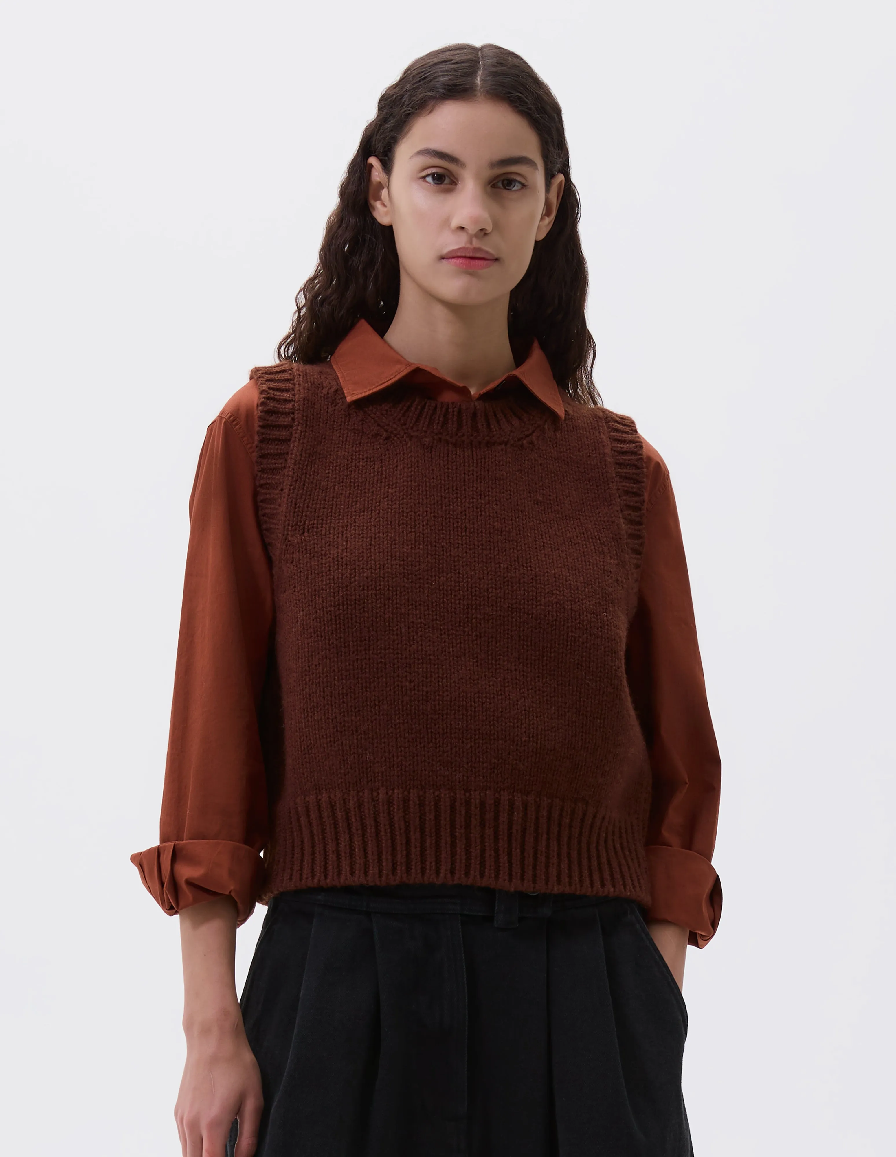 MHL. CHUNKY CREW NECK SLIPOVER | BRITISH MERINO | RUST BROWN sold by Margaret Howell