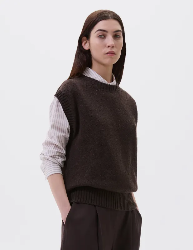 BOXY CREW SLIPOVER | CASHMERE DONEGAL TWIST | DARK BROWN sold by Margaret Howell