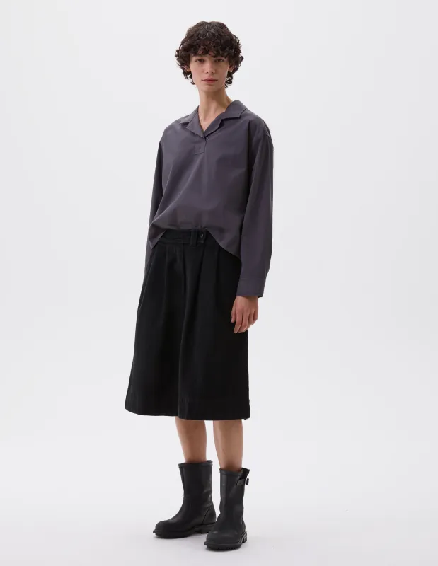 MHL. DOUBLE PLEAT SKIRT | BLACK COTTON DENIM | BLACK sold by Margaret Howell