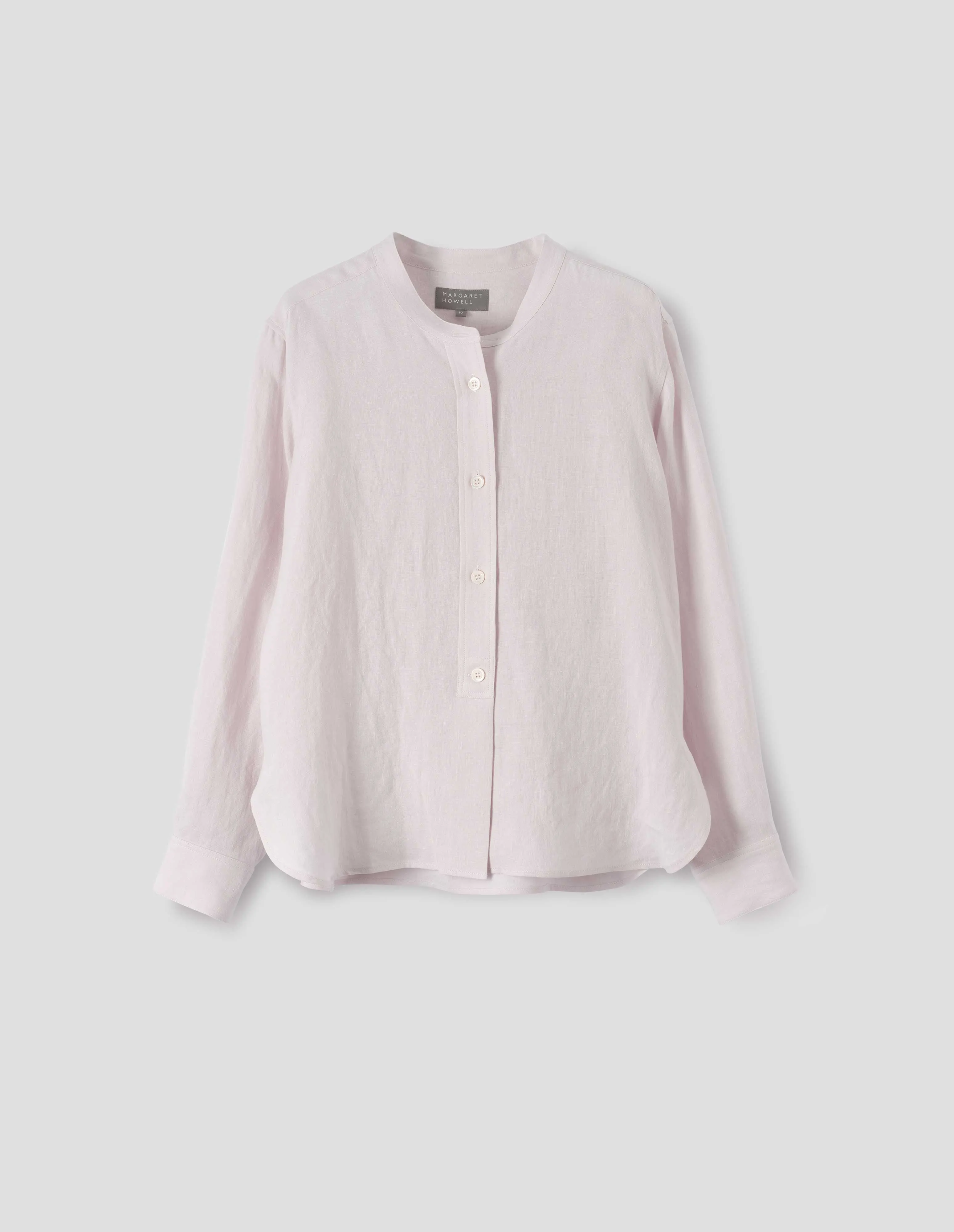 BUTTON THROUGH COLLARLESS SHIRT | WASHED SHIRTING LINEN | PUTTY sold by Margaret Howell product image thumbnail 4