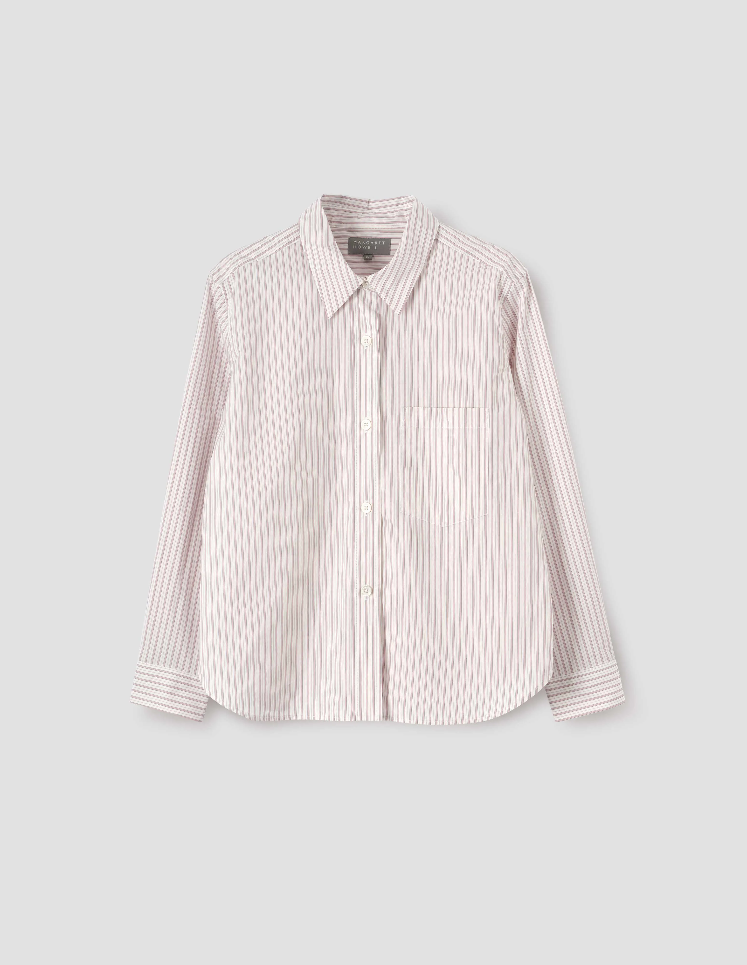SIMPLE SHIRT | FINE DOUBLE STRIPE COTTON | ECRU / DUSTY PINK / BLACK sold by Margaret Howell product image thumbnail 4