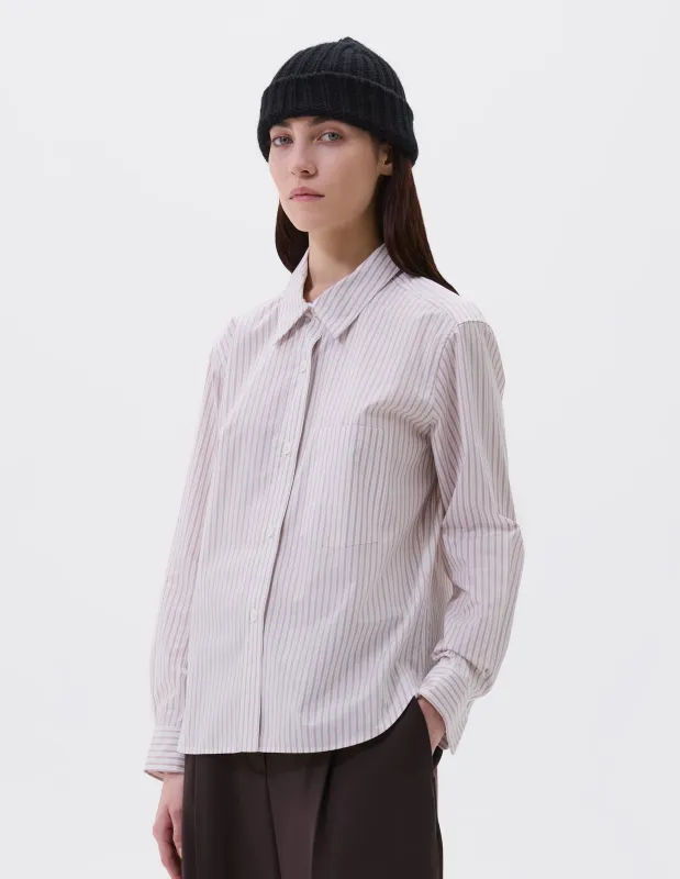 SIMPLE SHIRT | FINE DOUBLE STRIPE COTTON | ECRU / DUSTY PINK / BLACK sold by Margaret Howell