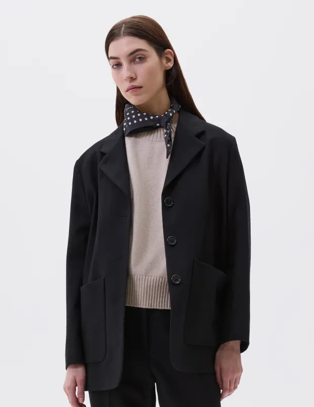 RELAXED THREE BUTTON JACKET | SWANSKIN FLANNEL | BLACK sold by Margaret Howell