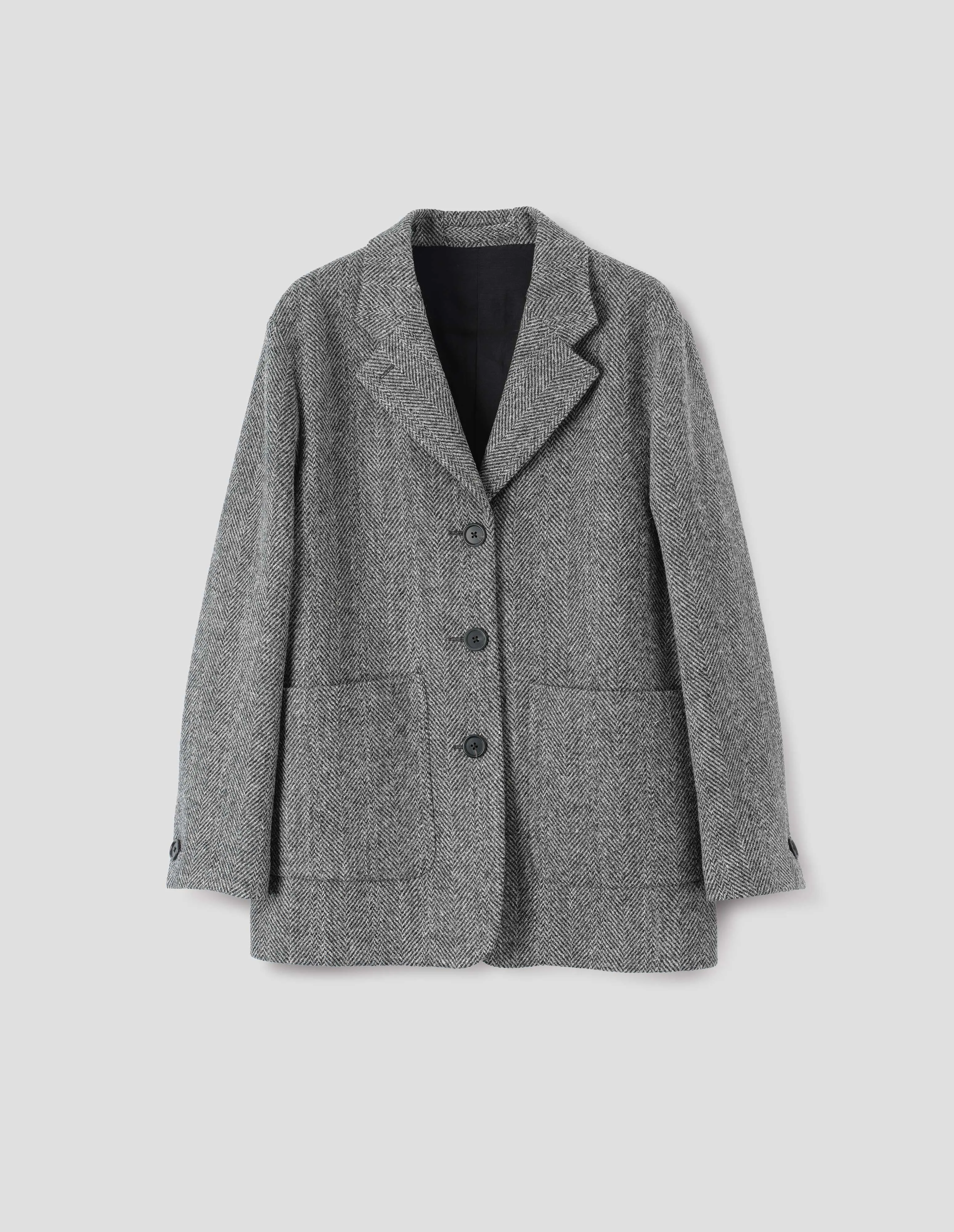 RELAXED THREE BUTTON JACKET | WIDE HERRINGBONE WOOL | GREY / BLACK sold by Margaret Howell product image thumbnail 5