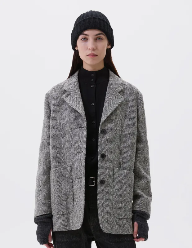 RELAXED THREE BUTTON JACKET | WIDE HERRINGBONE WOOL | GREY / BLACK sold by Margaret Howell