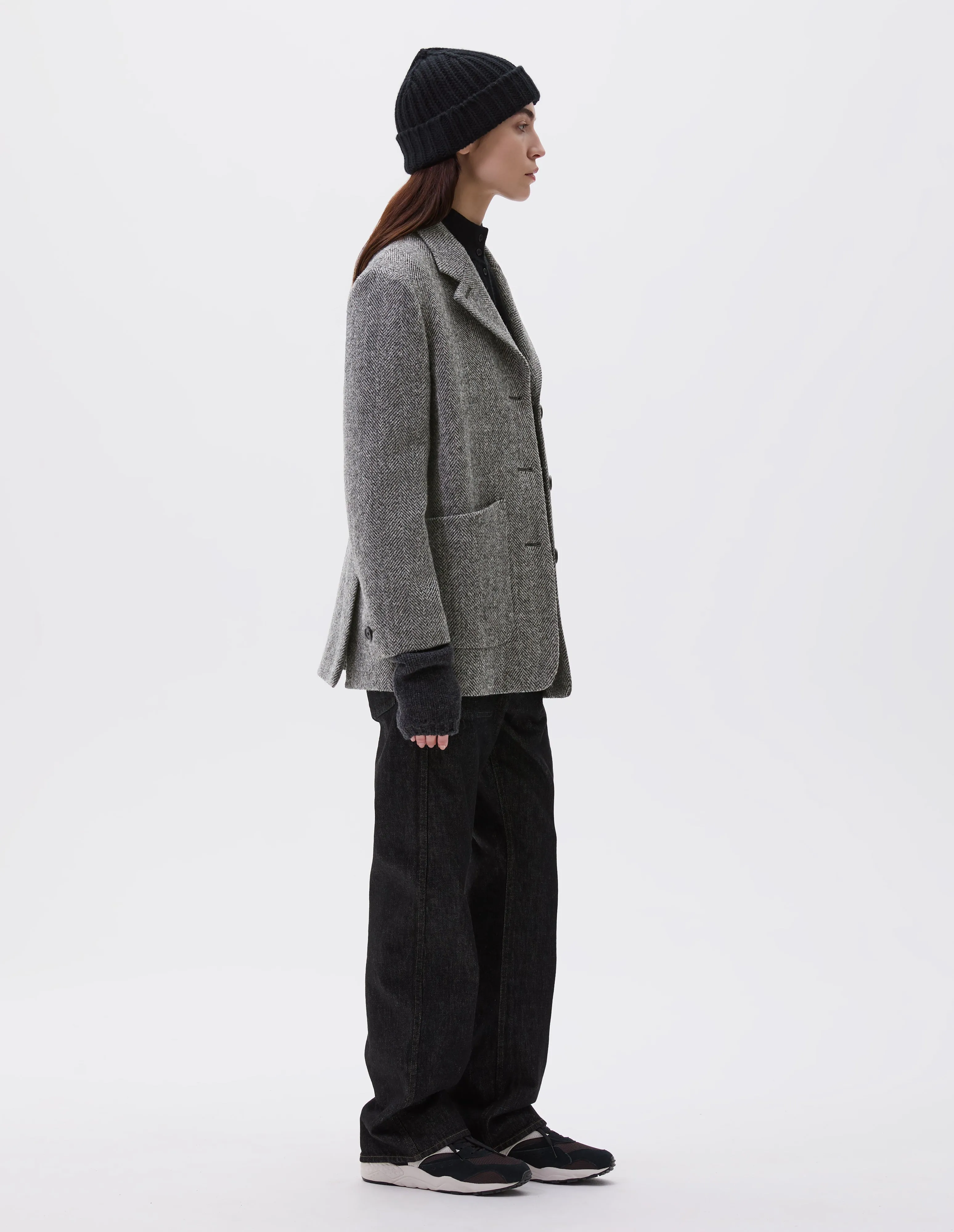 RELAXED THREE BUTTON JACKET | WIDE HERRINGBONE WOOL | GREY / BLACK sold by Margaret Howell product image thumbnail 3