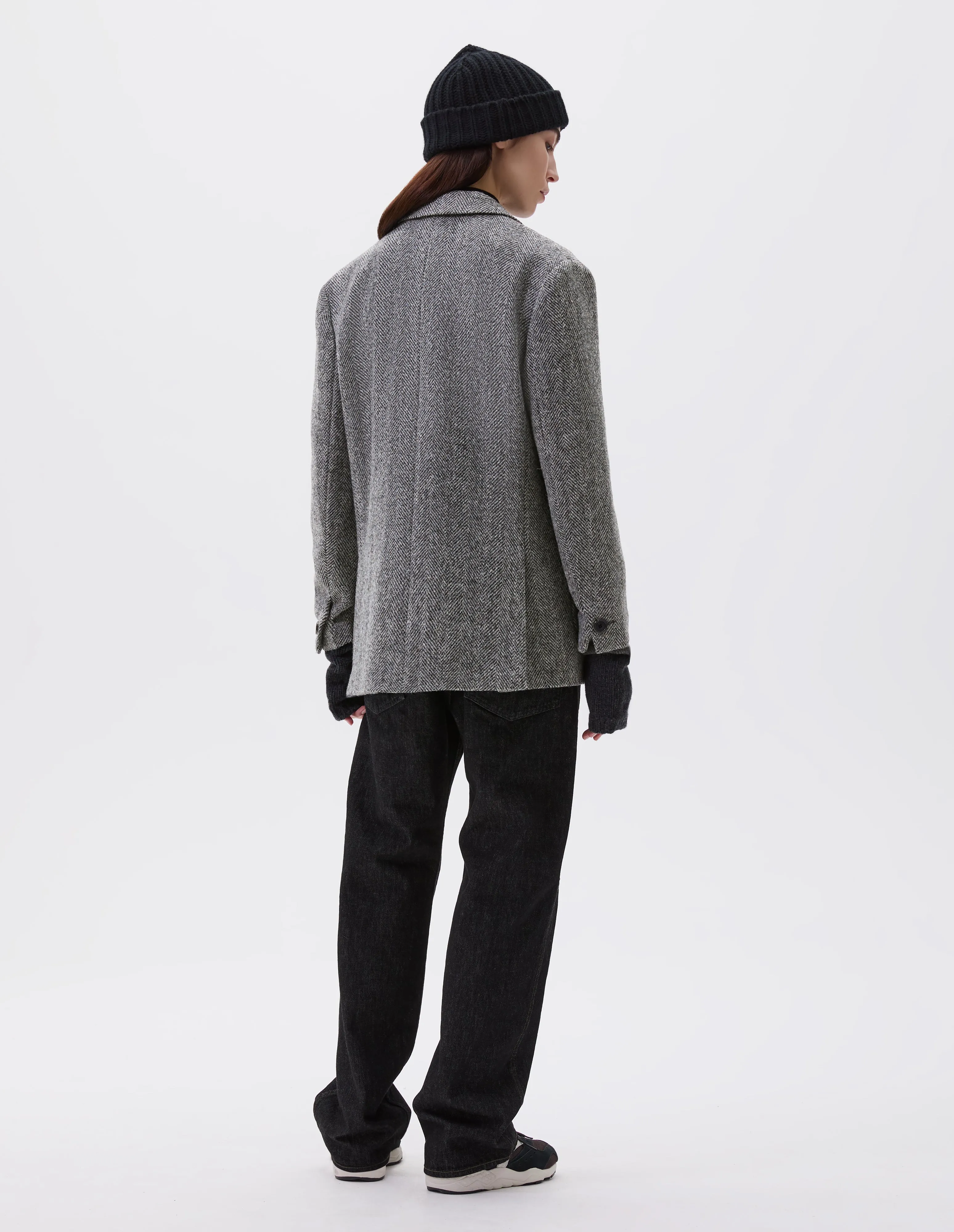 RELAXED THREE BUTTON JACKET | WIDE HERRINGBONE WOOL | GREY / BLACK sold by Margaret Howell product image thumbnail 4