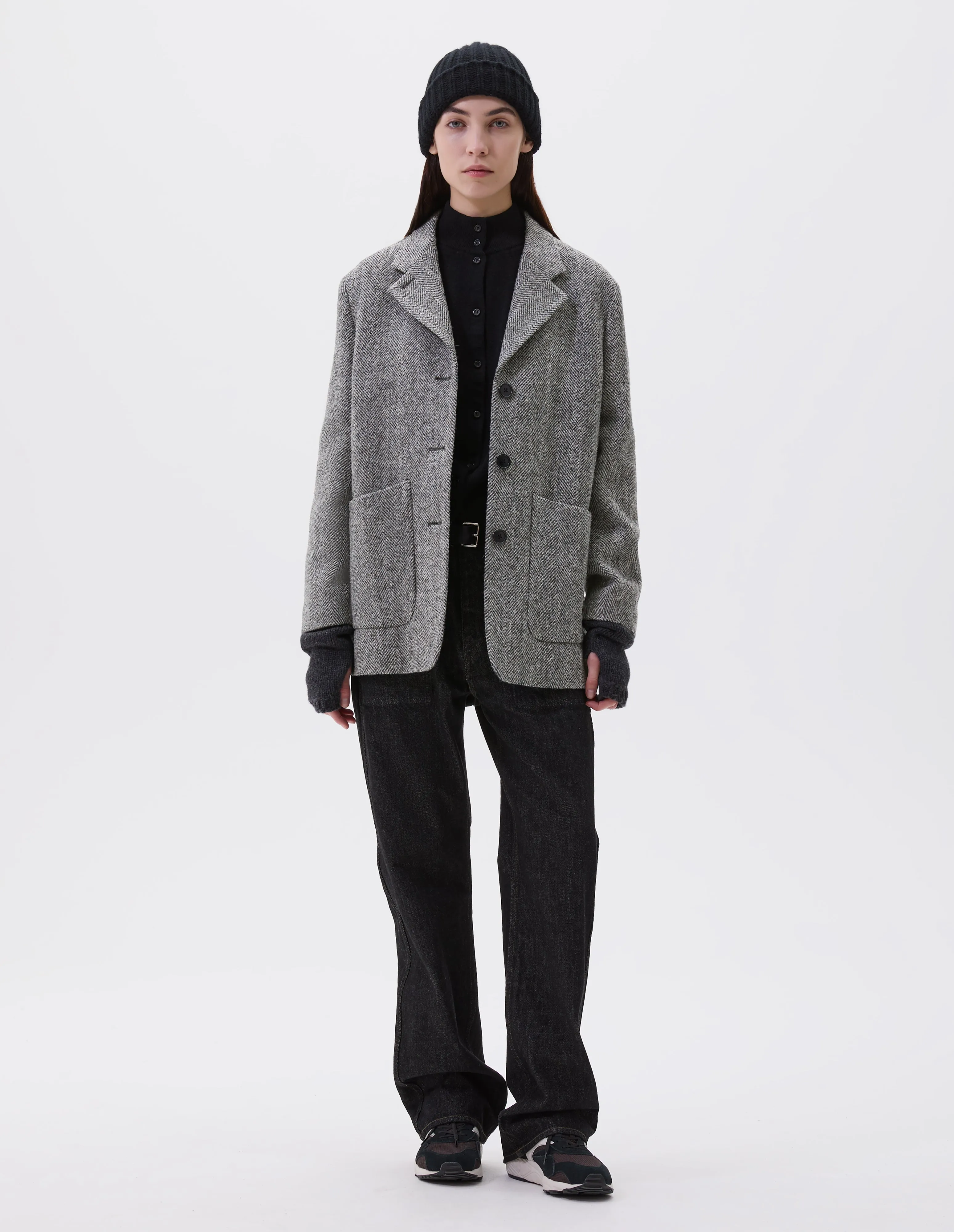 RELAXED THREE BUTTON JACKET | WIDE HERRINGBONE WOOL | GREY / BLACK sold by Margaret Howell product image thumbnail 2